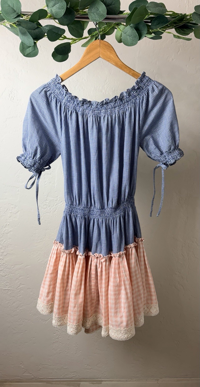 Hemant & Nandita XS Off Shoulder Cotton Gingham Embroidered Mini Dress India