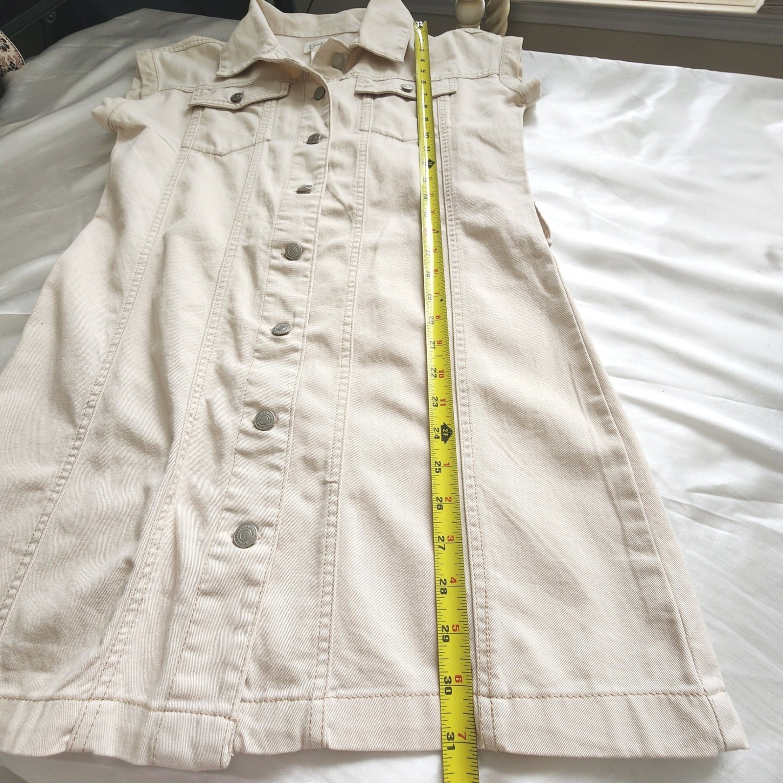 Jessica Simpson Cream Denim Mini Dress Medium Button Front 100% Cotton Preppy