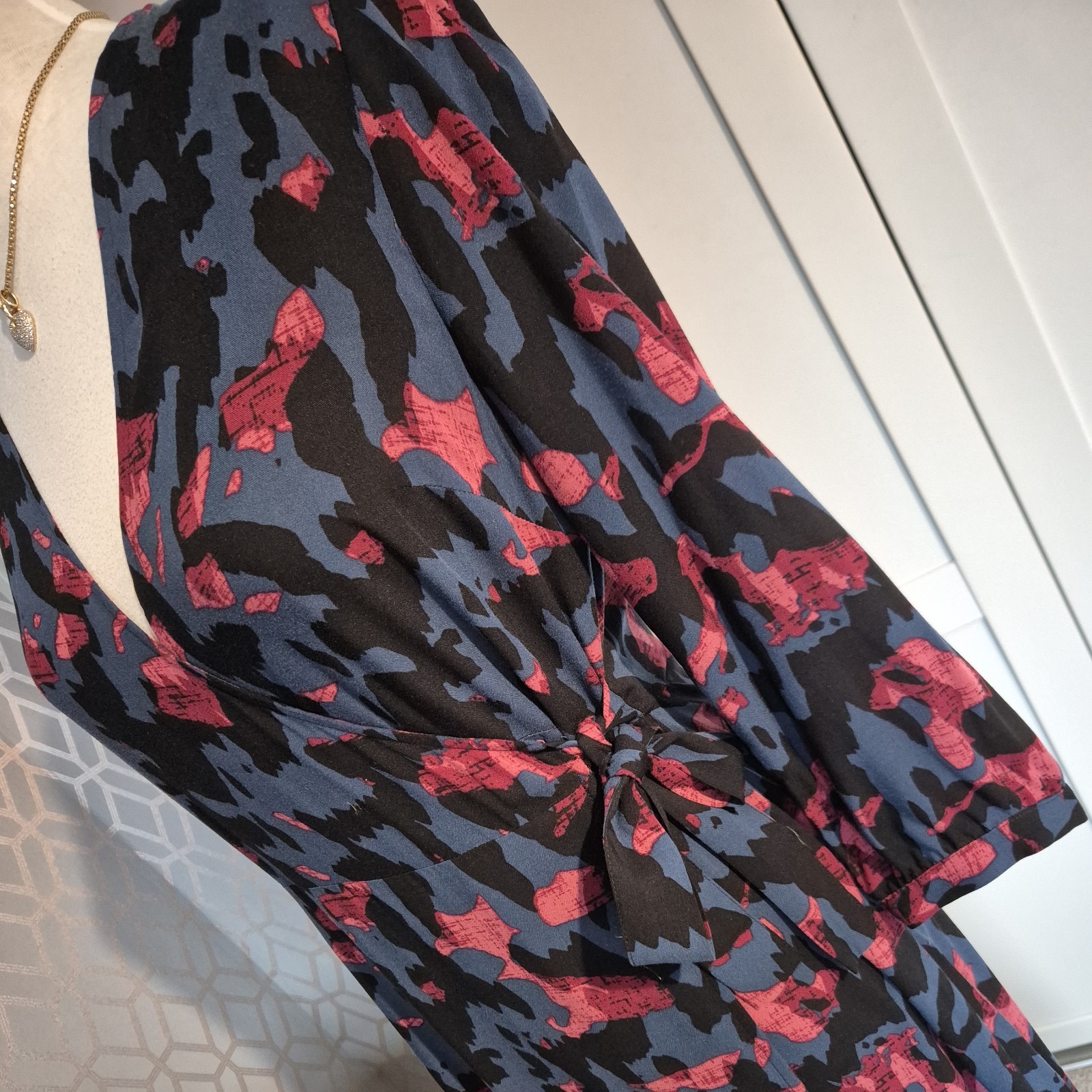 Stunning Next Wrap Dress Size 10 Womens Vintage Blue Pink Print Belted Long