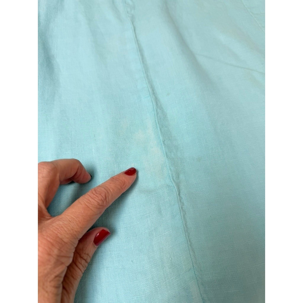 Fenini Tunic Dress Womens L Aqua Blue Linen Short Sleeve Empire Waist Lagenlook