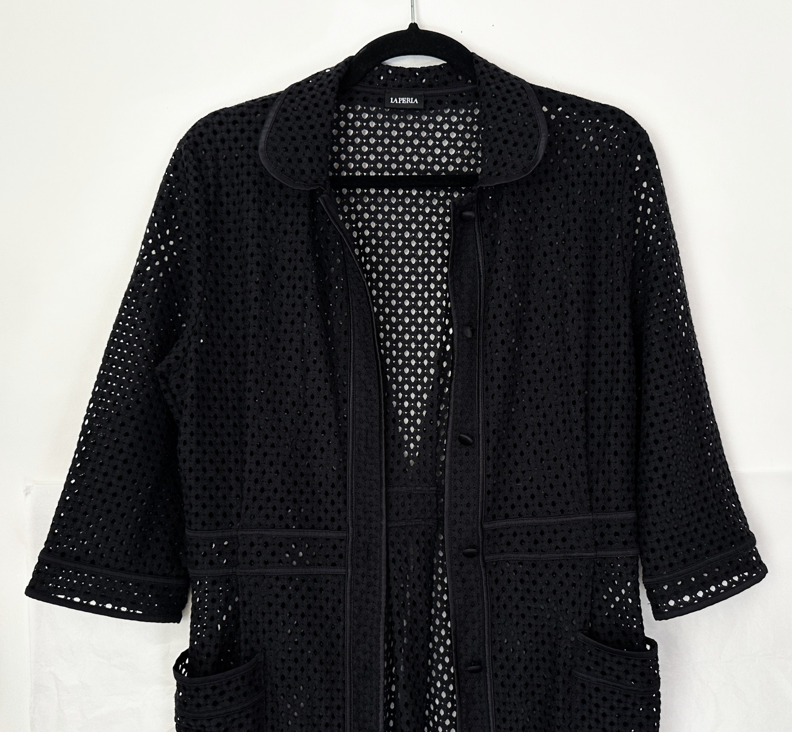 La Perla Eyelet Black Mesh Pockets Buttons Sleeve Dress/Jacket/Coat Summer XS/S