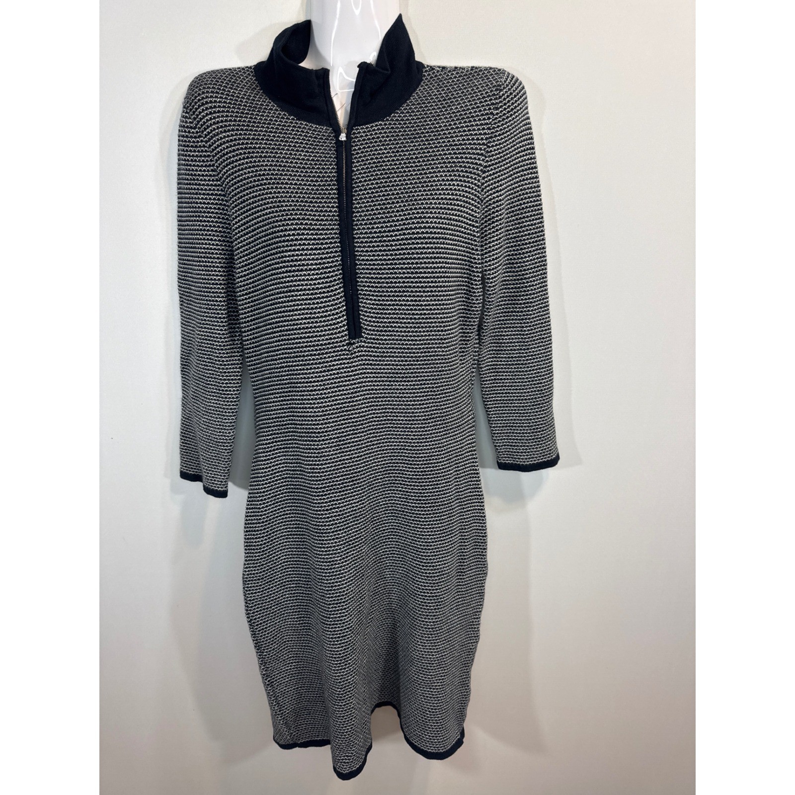 Lauren Ralph Lauren Knit Dress Black White Geometric Pattern 3/4 Sleeves Medium