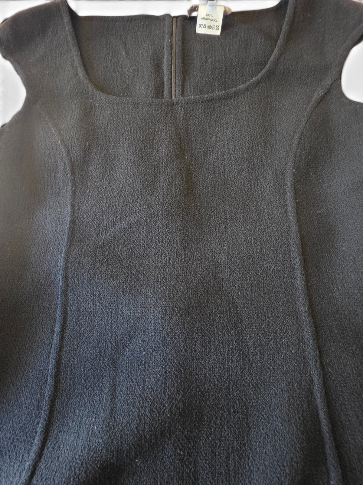 Barneys New York Black Virgin Wool Dress 44 US 10 Made Italy Sheath Midi Luxury