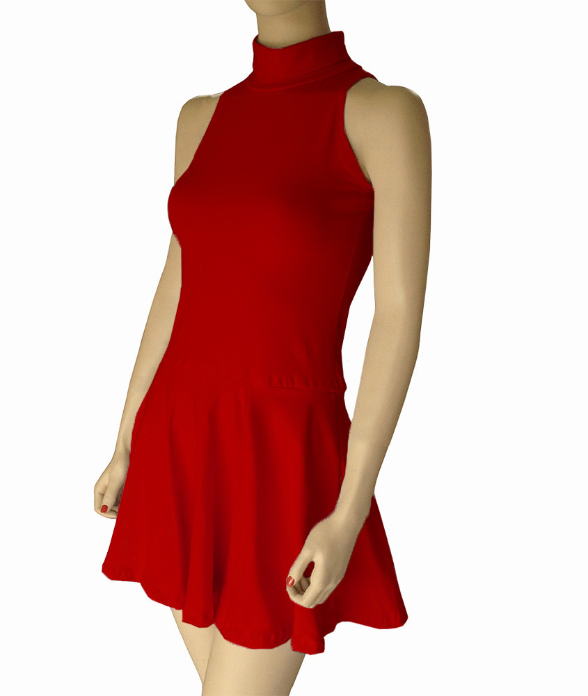 Cotton Spandex Sleeveless Turtleneck Skater Dress