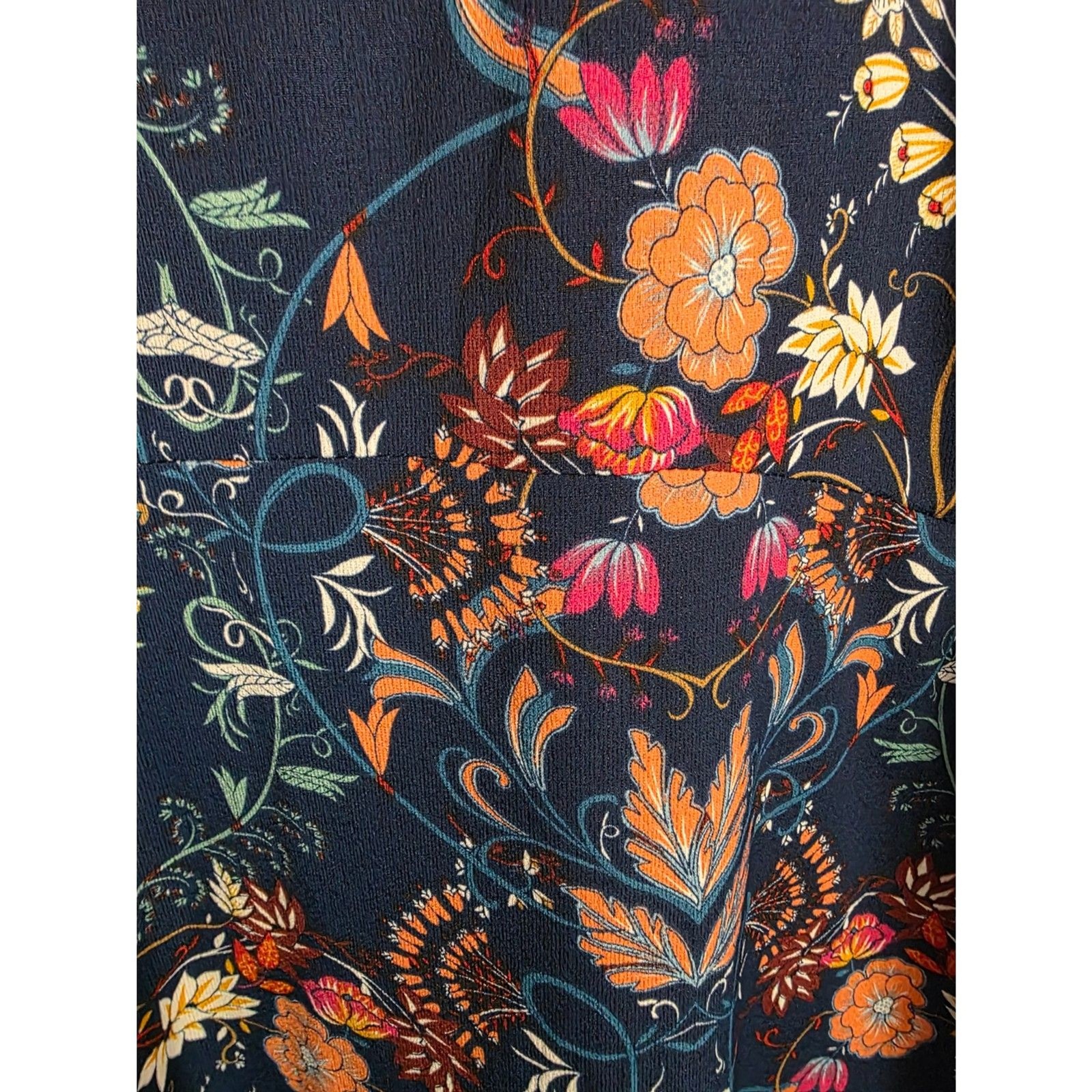 I.Madeline Boho Navy Floral Damask Midi Dress Long Sleeve Large L Cottagecore