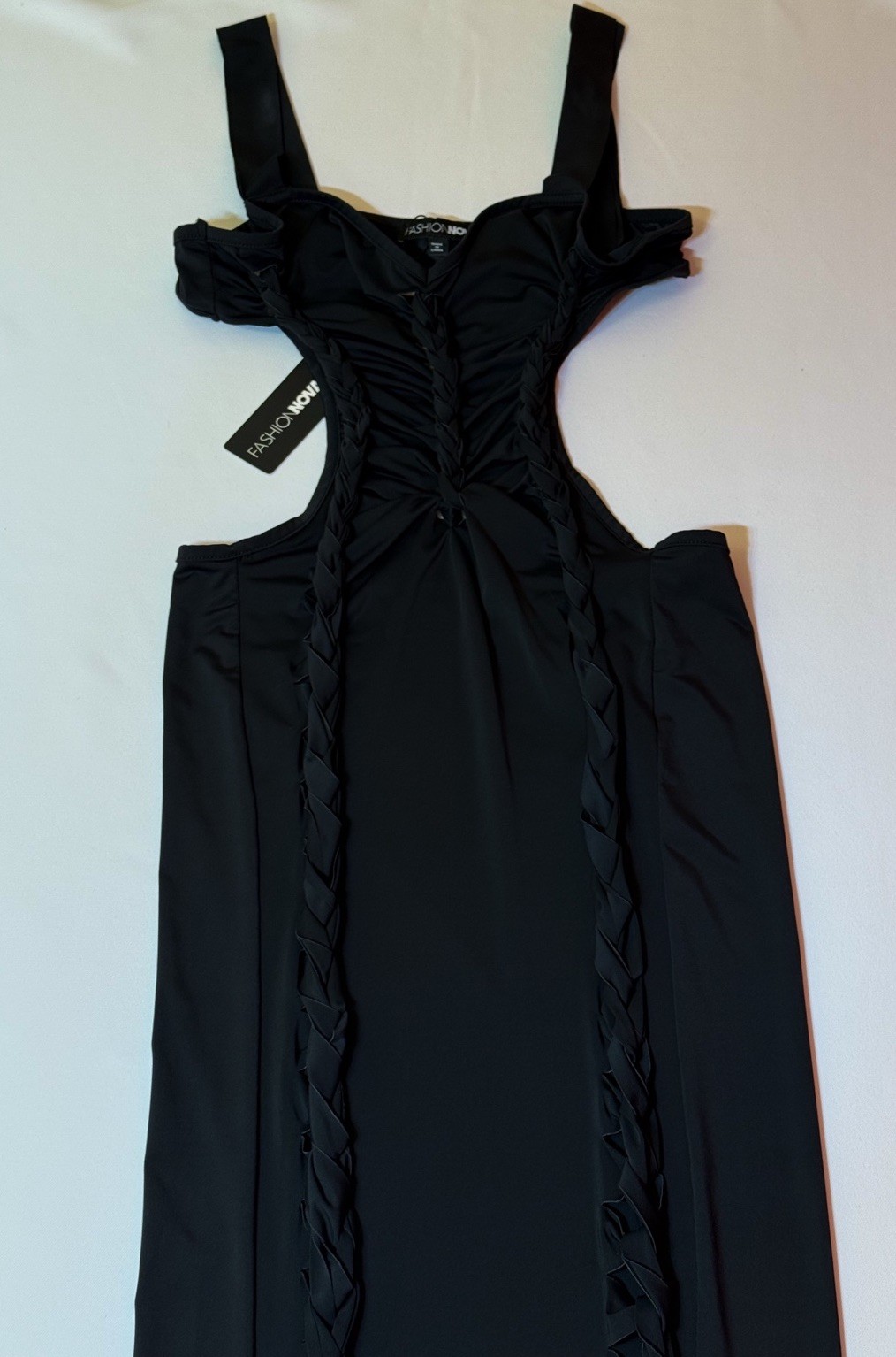 New Sz Small ❤️ Fashion Nova Women’s Open Back Bodycon Black Pencil Midi Dress
