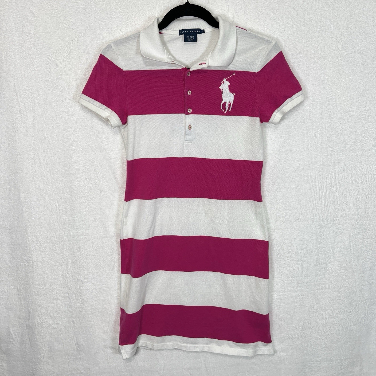 Ralph Lauren Polo Dress Women’s Small Pink White Striped Big Pony Preppy