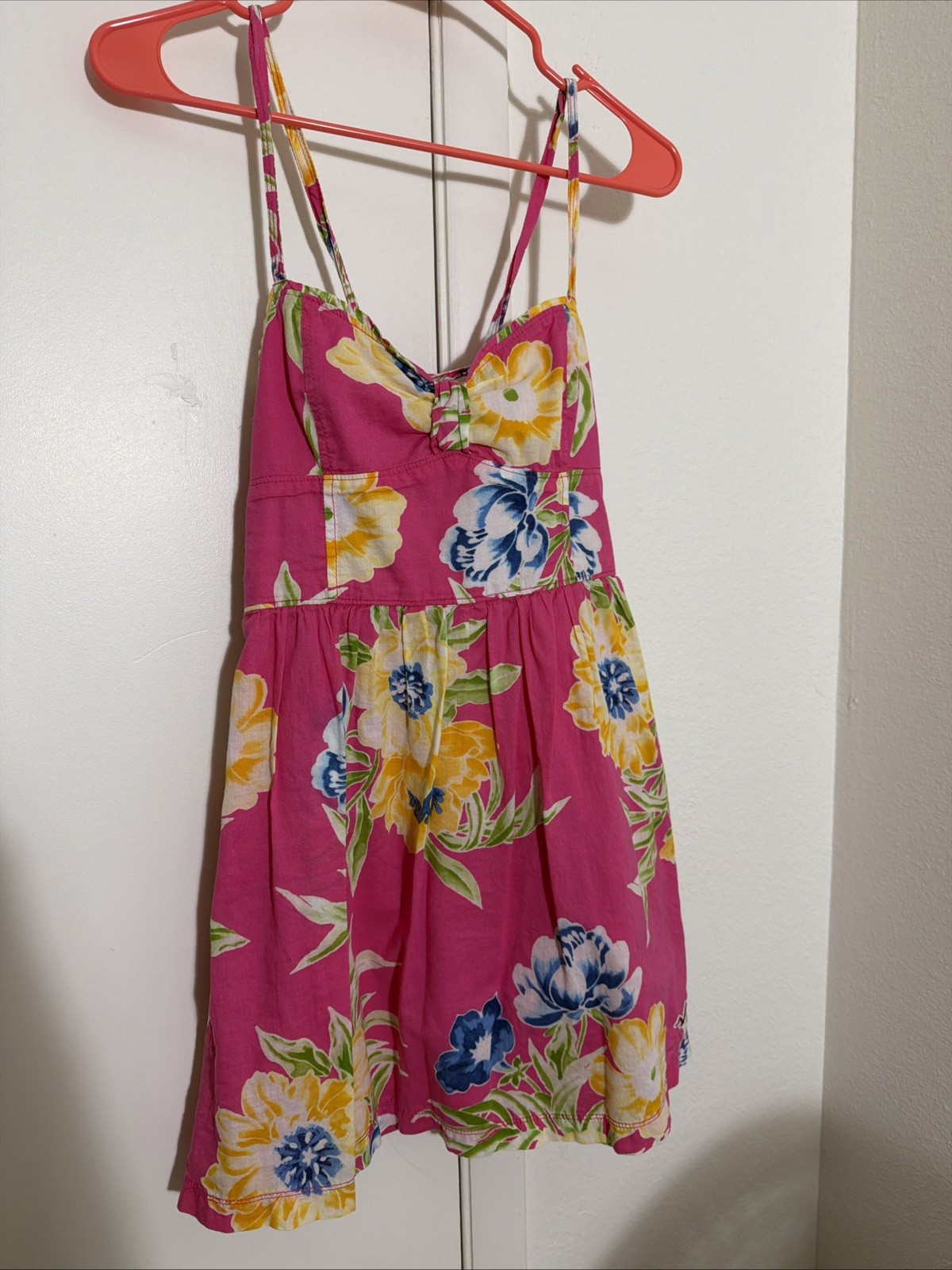 HOLLISTER Pink Floral Sun Dress Size S Party Sweetheart Neckline Cotton Lined