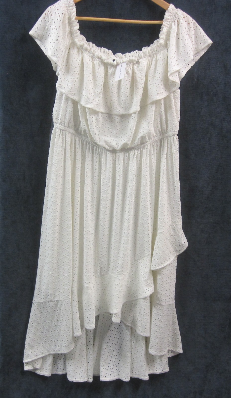 Lane Bryant 14-16 Dress Tiered White Eyelet High Low Hem Elastic Neckline