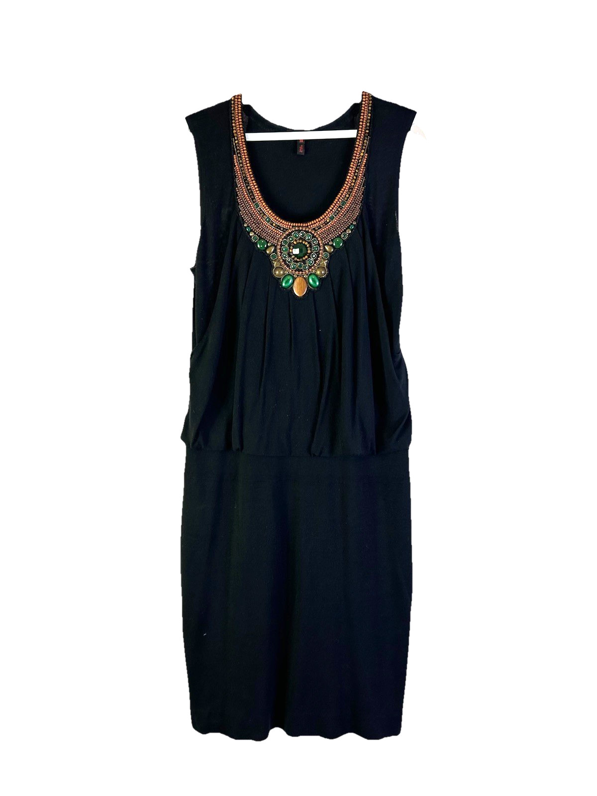 Escada EU 38 Womens 5 Silk Embellished Beaded Sleeveless Sun Dress Black