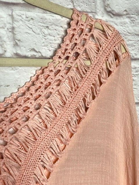 Large/XL/1X/2X New Soft Peach Gauze Crocheted Lace Beach Cover-Up Top Dress 50$