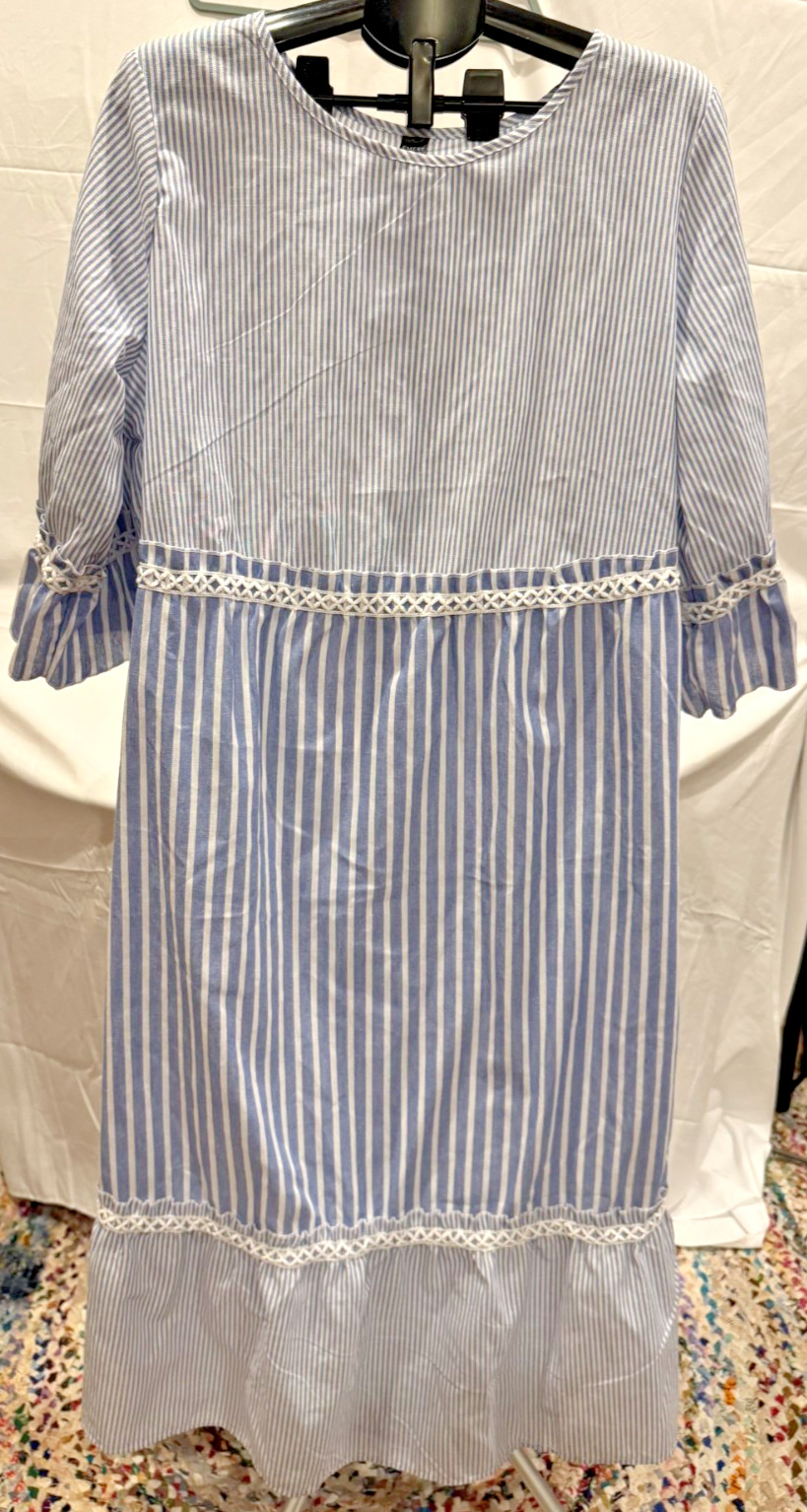 Emery Rose Cottagecore Blue Stripe Maxi Dress 1XL Boho Flowy NWOT Prairie Summer