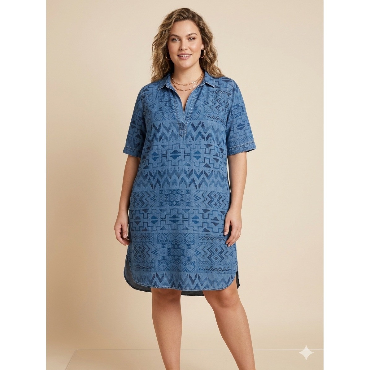 Philosophy Republic Blue Aztec Tencel Shirt Dress XXL Short Sleeve Pocket