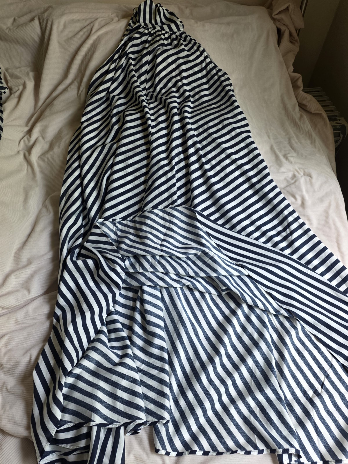 H&M tie-detail A-line dress Navy blue/striped cream BNWT NO XS available!