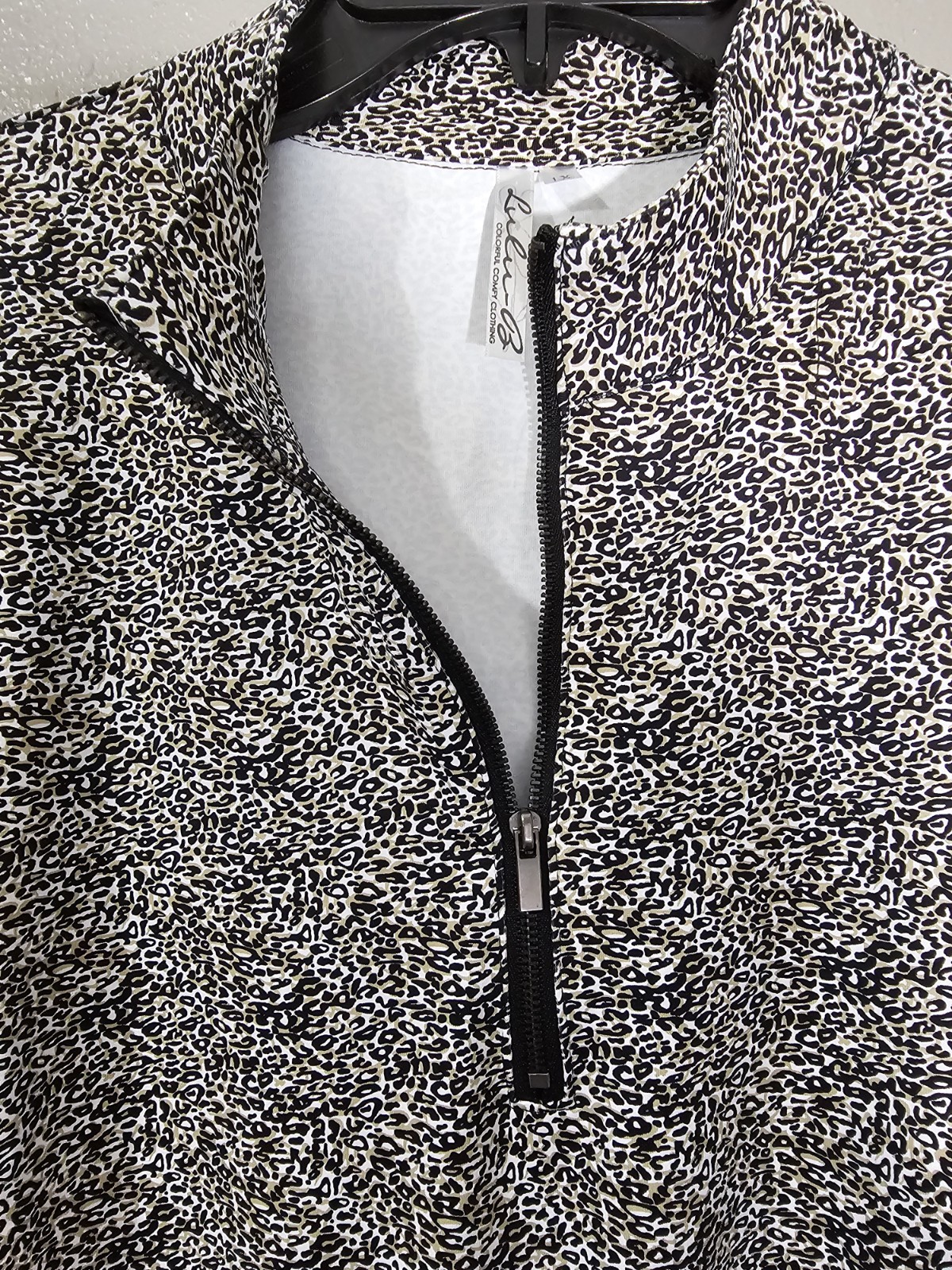 Lulu B 1/4 Zip Dress Size 1X Black Beige Leopard Print 3/4 Sleeves Stretch