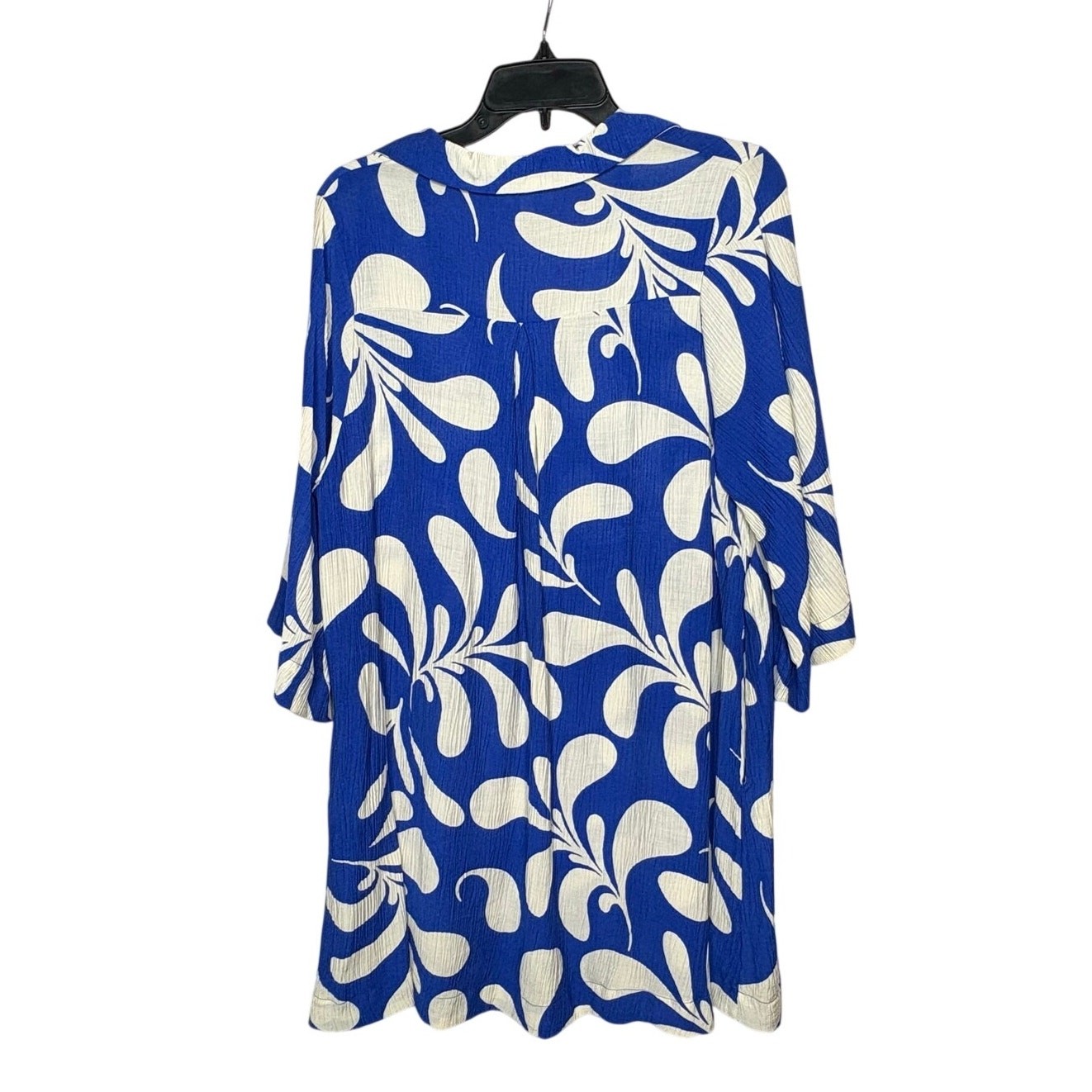 Umgee Tropical Blue & White Floral Flowy Loose Shift Collared Dress Size Small