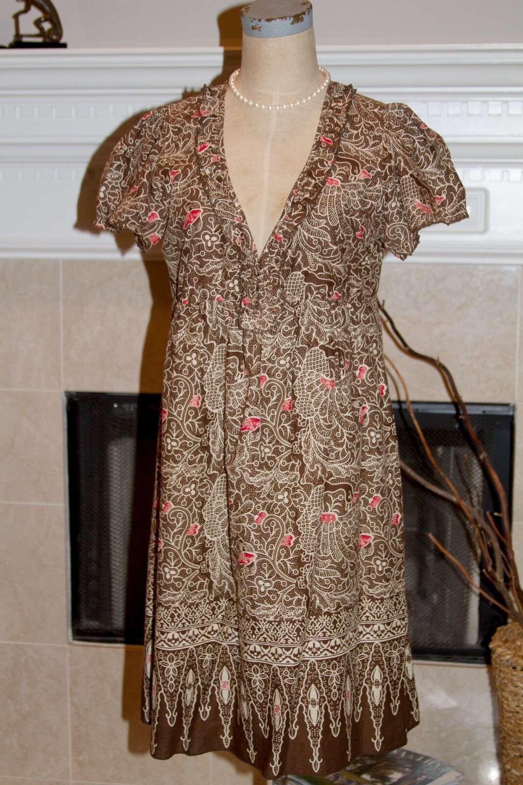 JOIE 100% Cotton Lined Cap Sleeve Dress Size M Brown Tones Dry Clean Only
