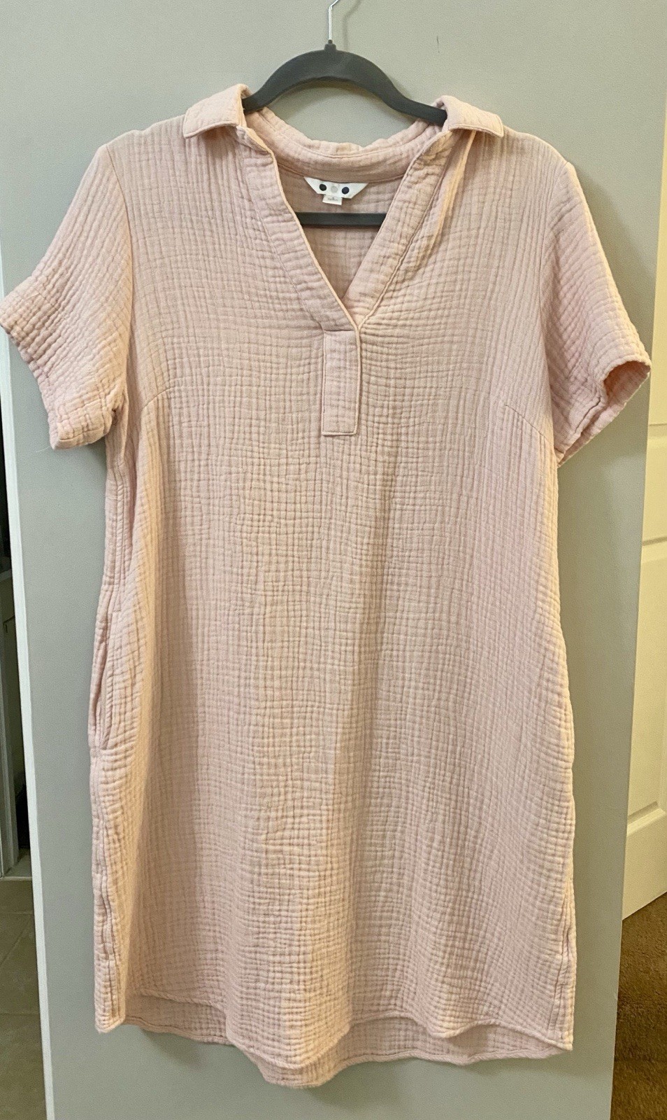 Three Dots Pink Double Crinkle Gauze 100% Cotton Dress Darts Pockets Small S