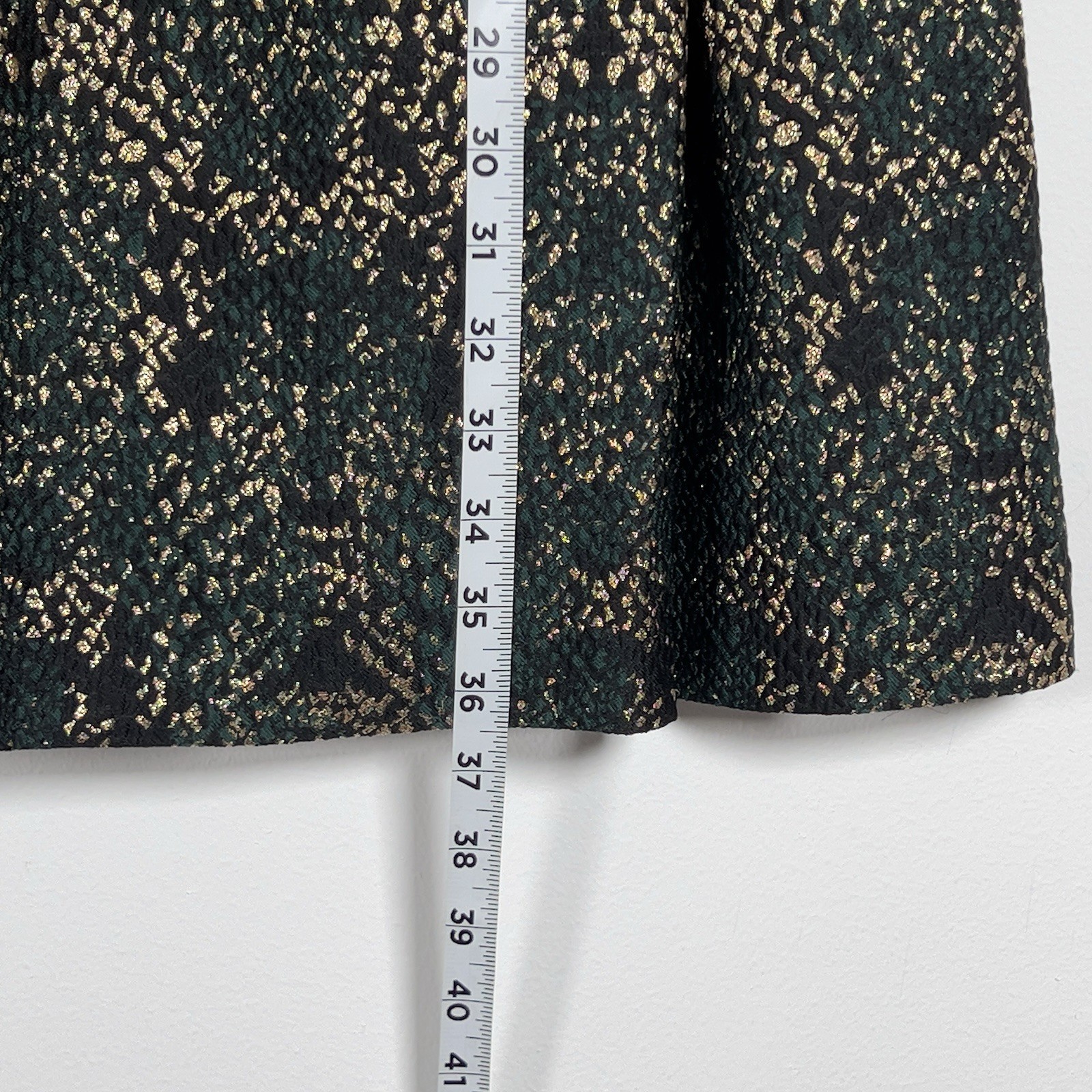 Vince Camuto Jacquard Bow Neck Cocktail Dress Womens Sz 10 Green Gold Metallic