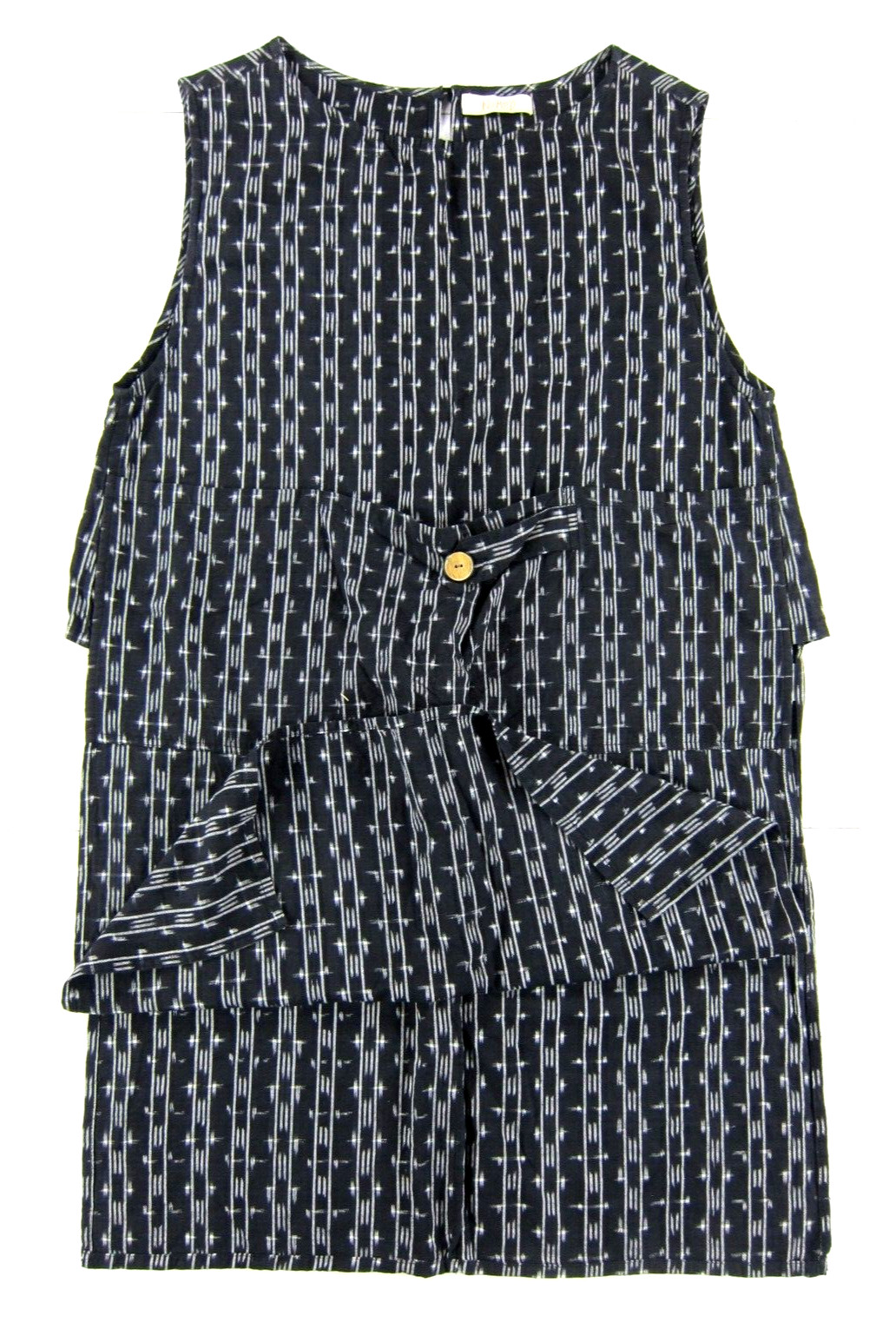 No Mad 100% Cotton Black White Asian Pocket Tank Apron Open Sides Dress Large
