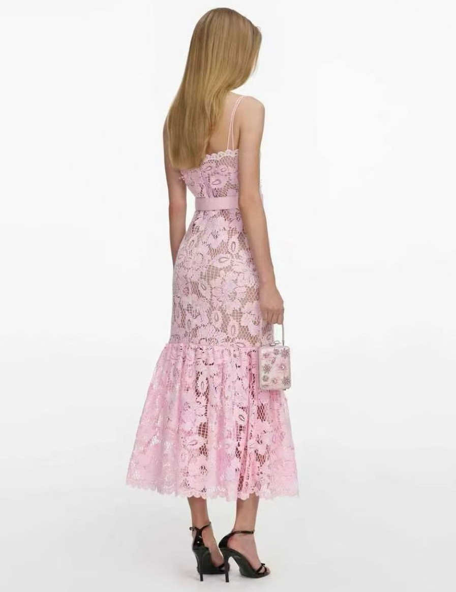 Self-Portrait Women’s Pink Lace Strapless Dress + Belt –