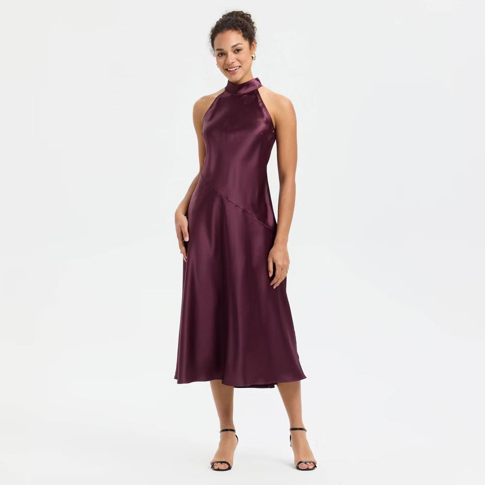 Women Midi A-Line Dress – A New Day Wine Red L