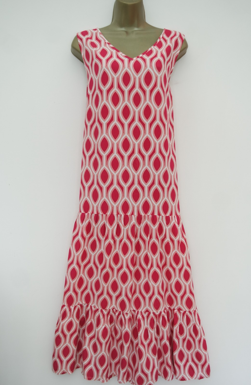 DAMART PINK WHITE PRINT TIER MIDI SUN DRESS SIZE 20