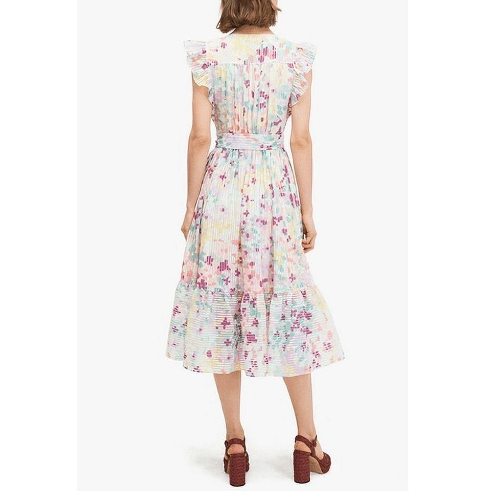 Kate Spade New York Painted Petals Burnout Midi Dress Flutter Sleeves Size 4