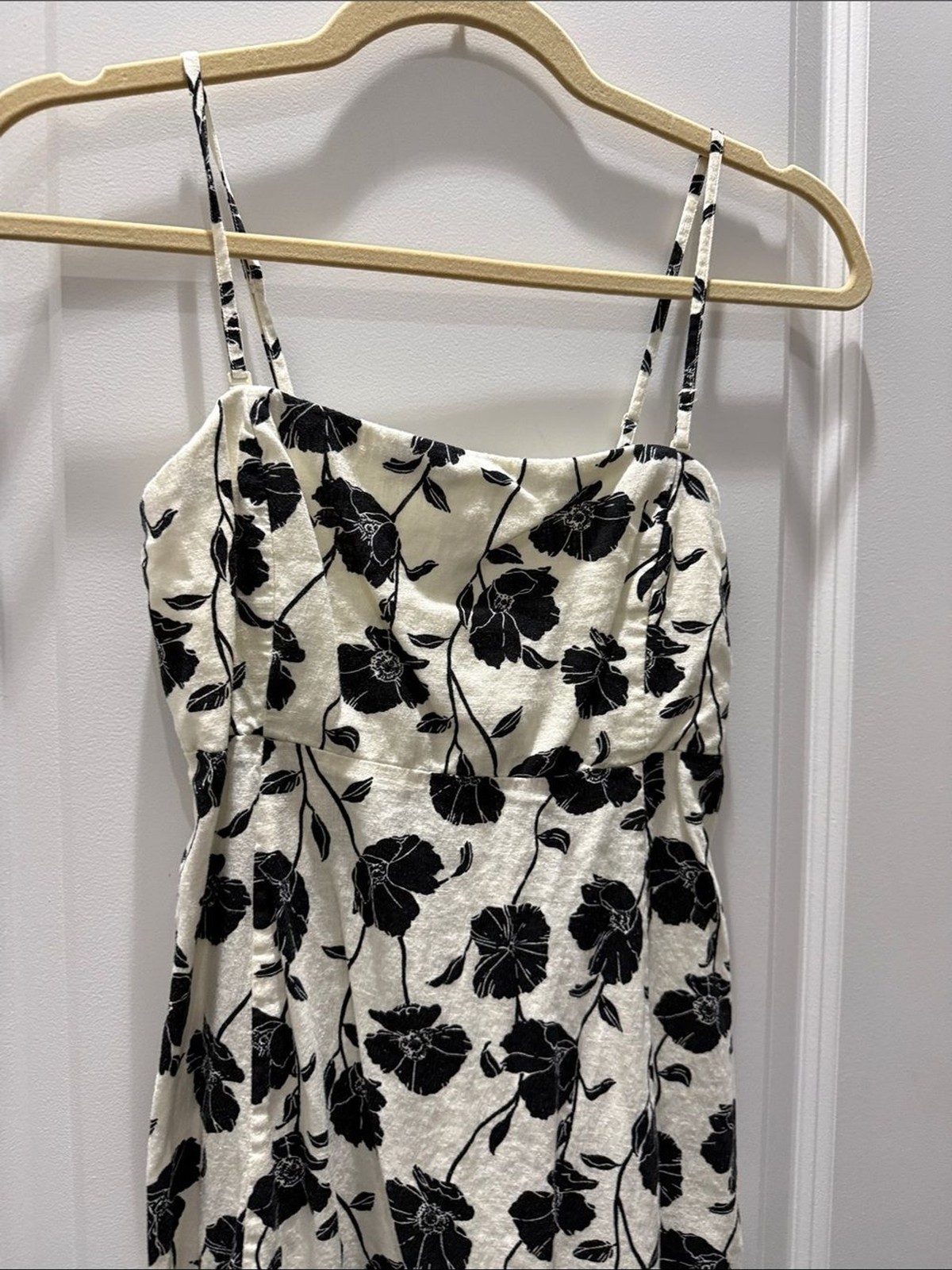 GAP Black and Cream Floral-Print linen blend removable Strap Midi Dress