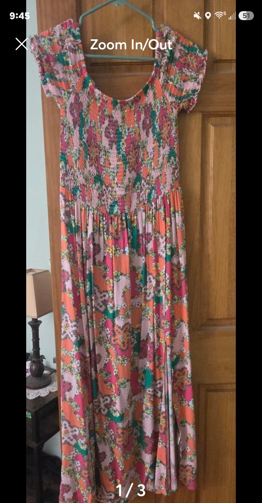 Nine.Eight New York Multicolor Floral Maxi Dress M Scoop Neck Smocked Rayon