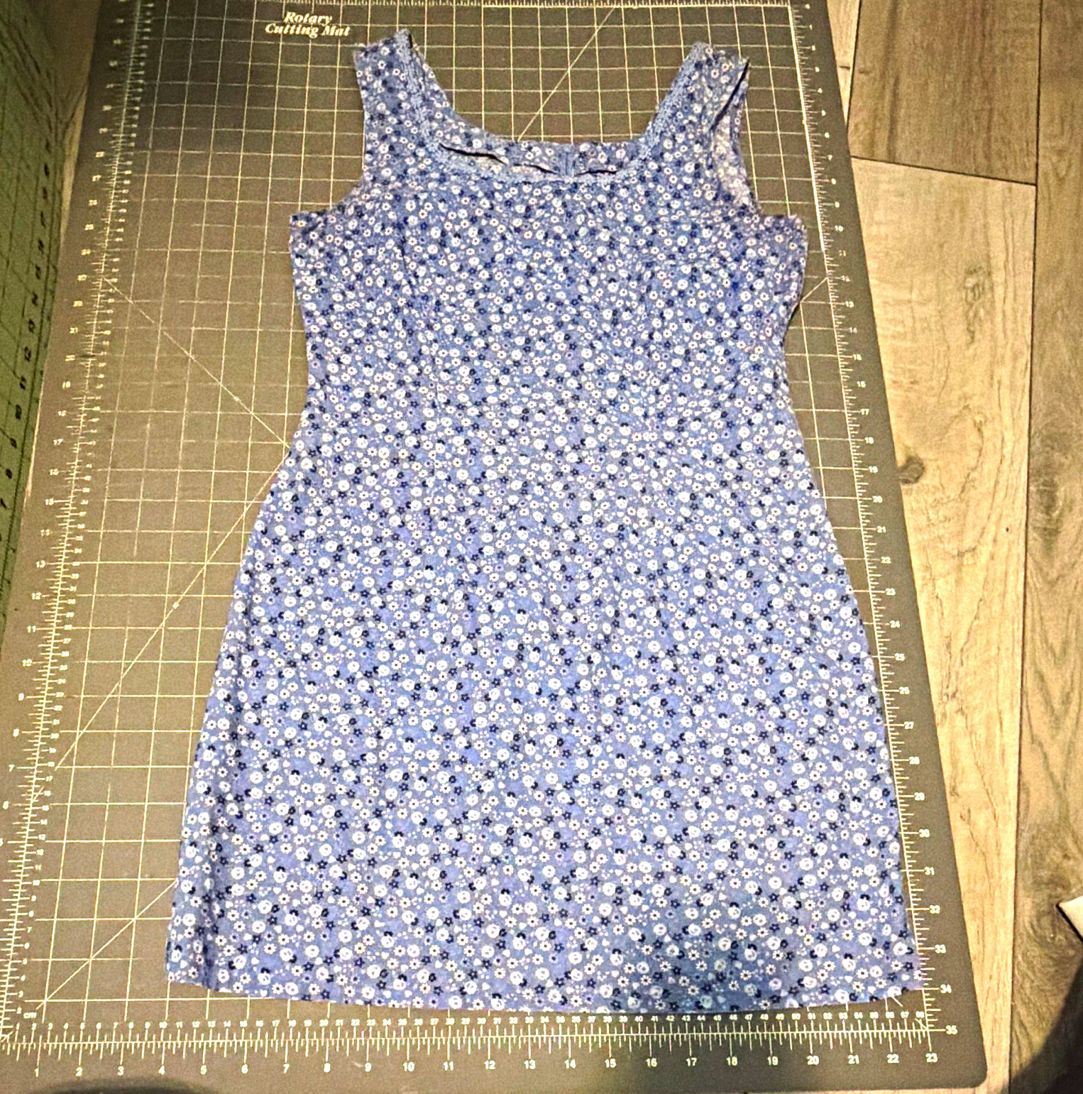 My Michelle Juniors 7/8 Blue White Floral Square Neck Sundress Zip cotton blend