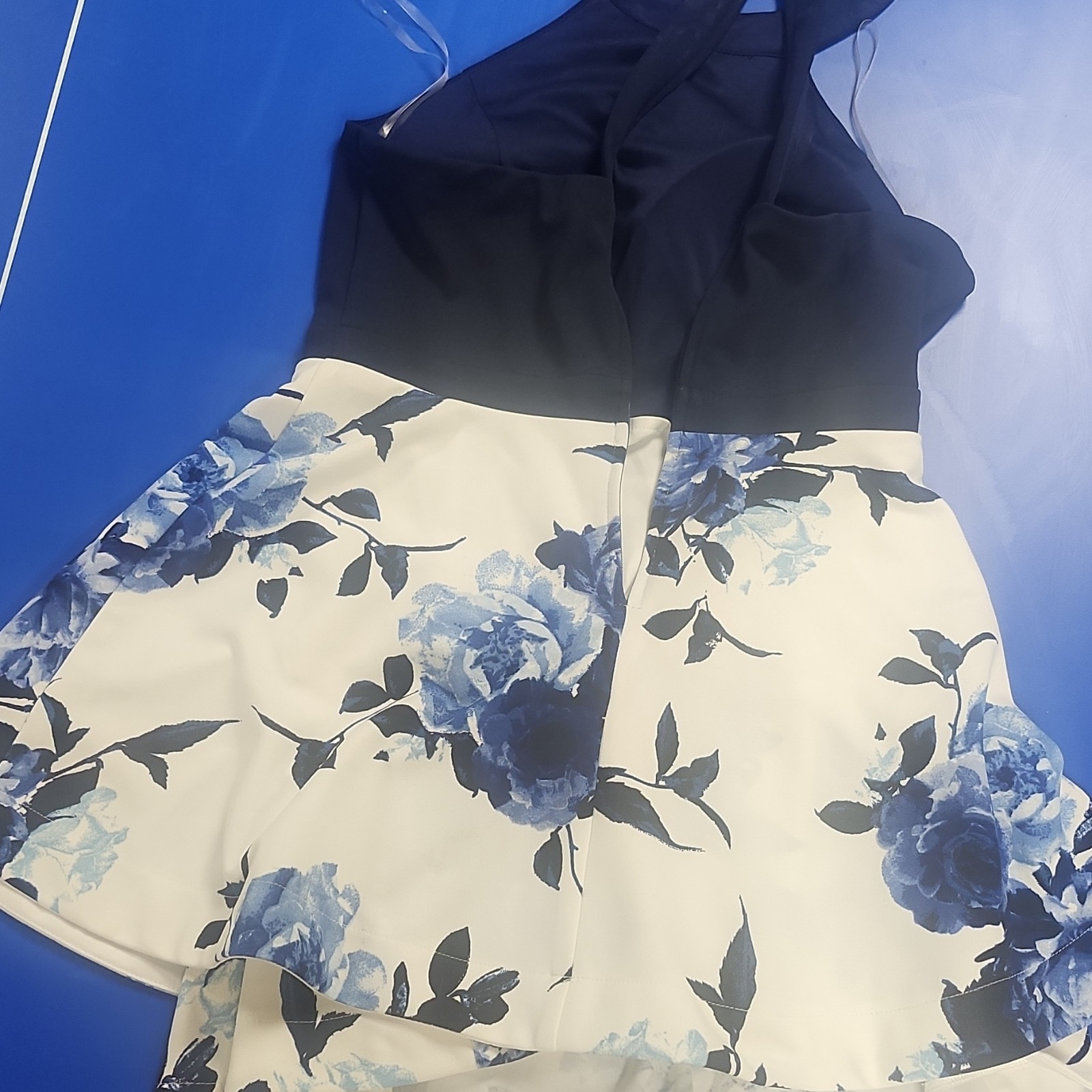 Xtraordinary Women’s M Halter Floral Fit & Flare Dress Black White Blue