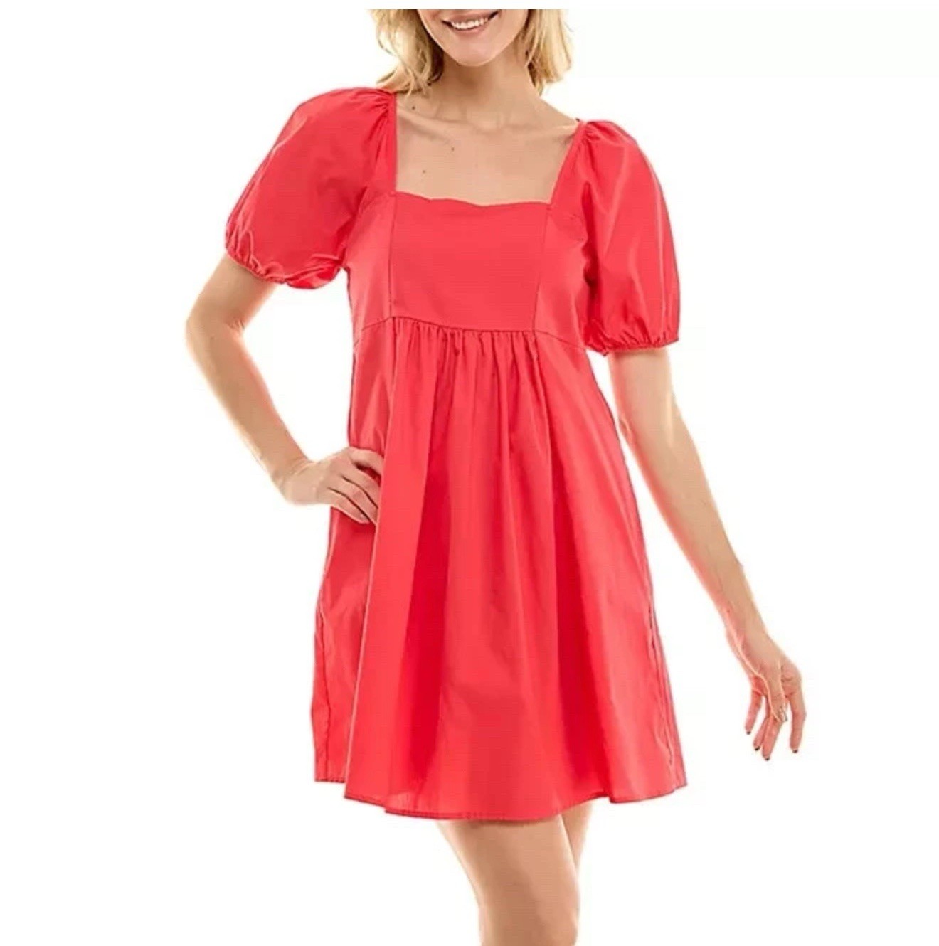 Draper James Ladies Puff Sleeve Sailor Pockets Dress Size Medium Red Hibiscus