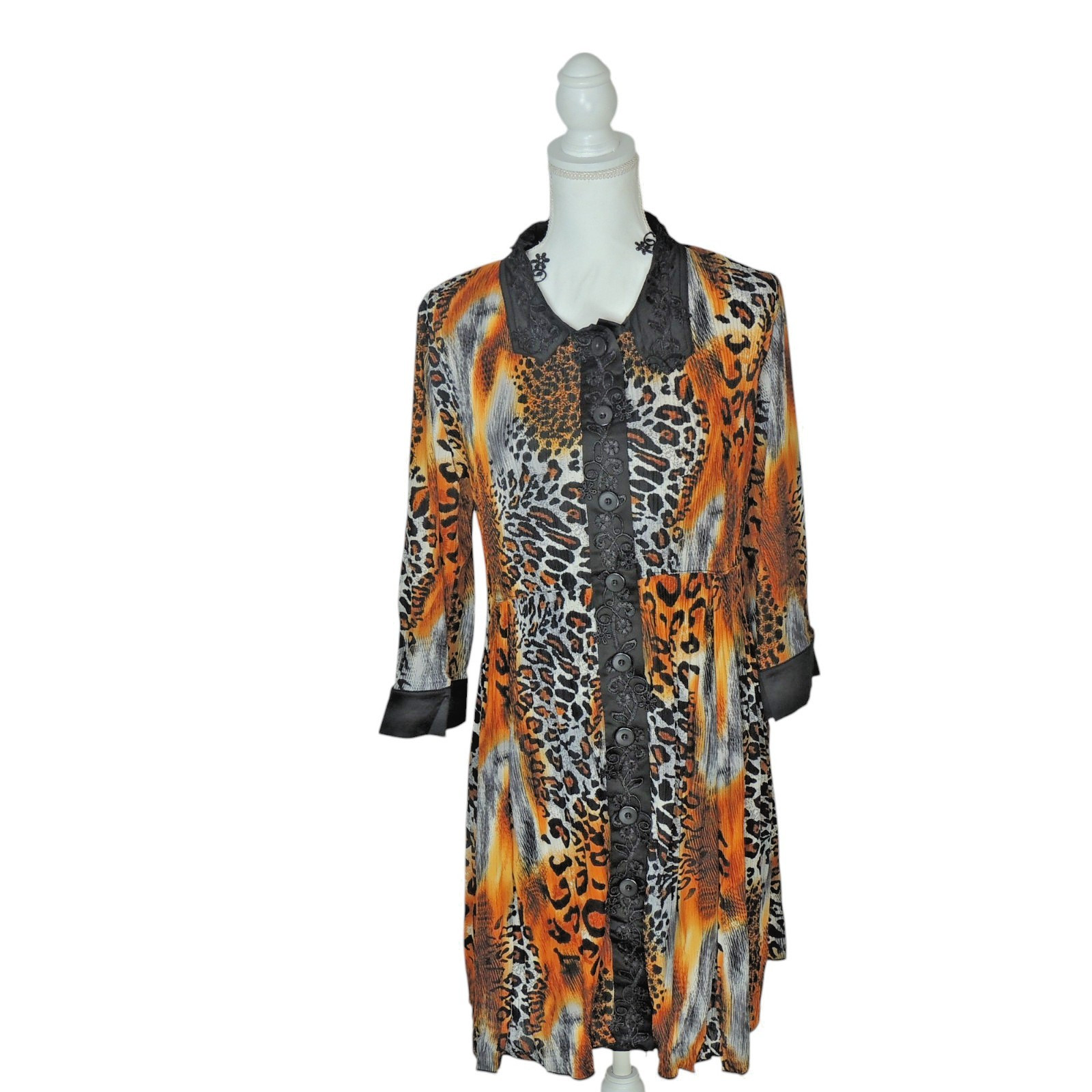 Pretty Angel Button Up Knee High Long Sleeve Leopard Print Dress Large