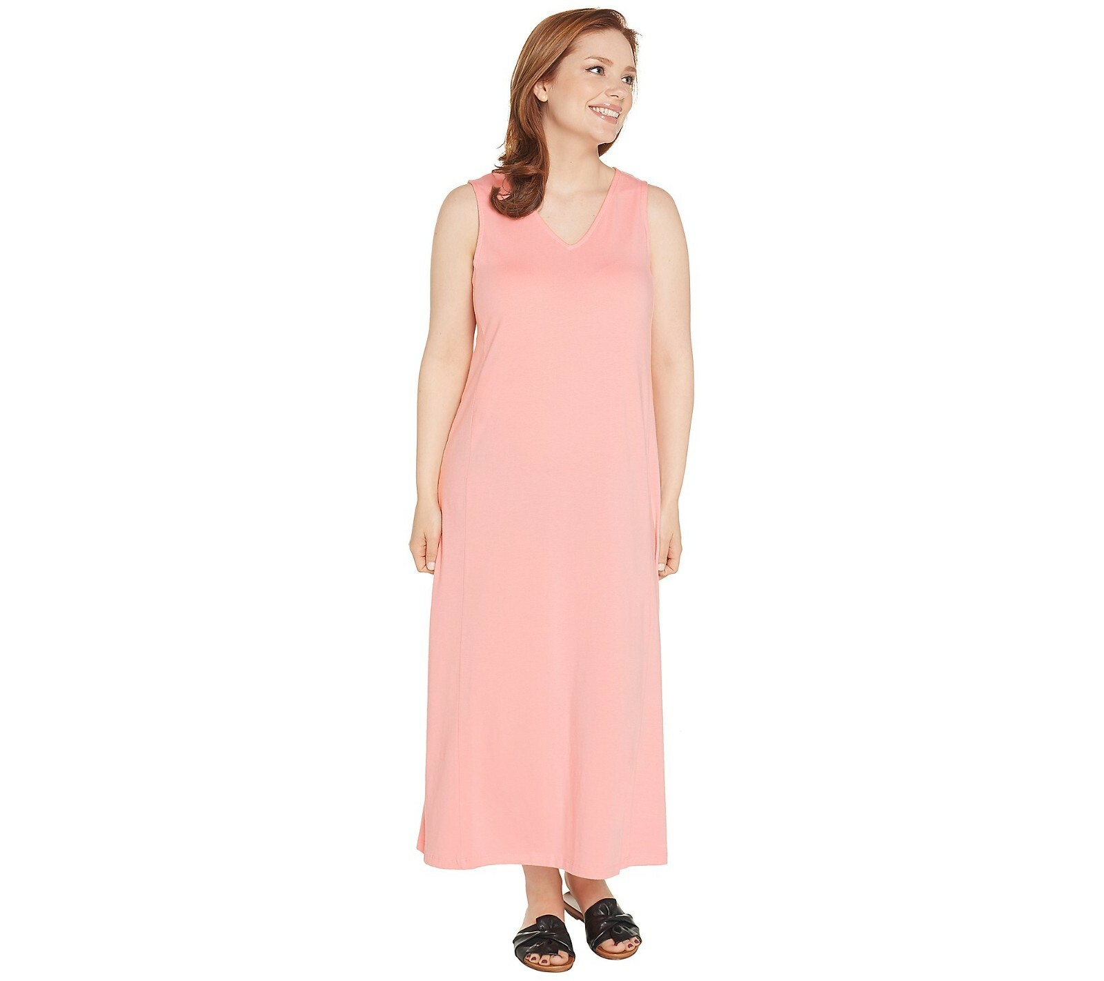 AnyBody Regular V-Neck Cozy Knit Maxi Dress-Melon-XS-New-A306937