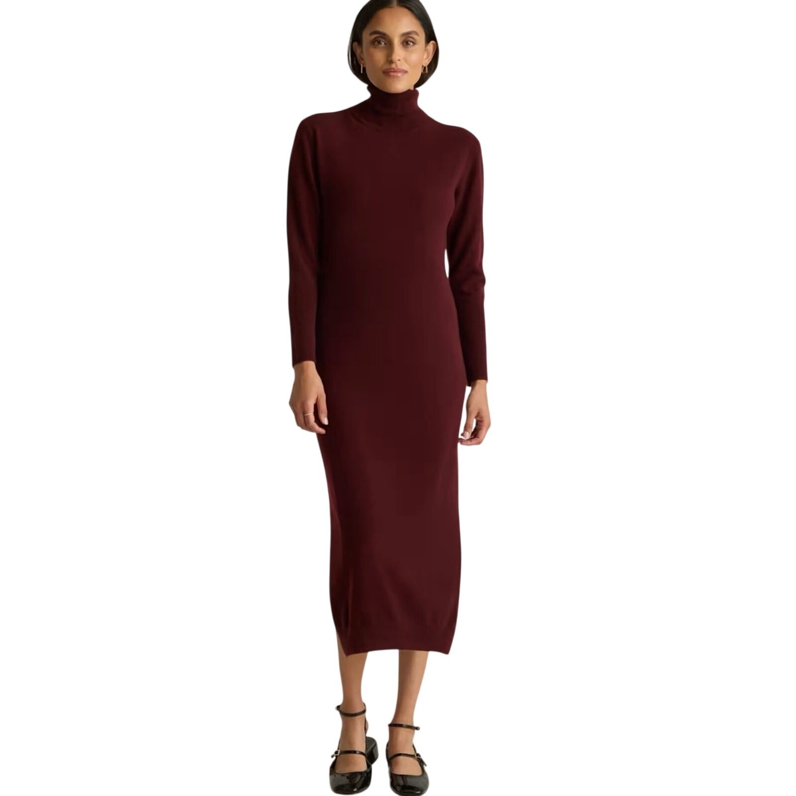 NWOT Quince Burgundy Mongolian Cashmere Turtleneck Midi Sweater Dress Women’s L
