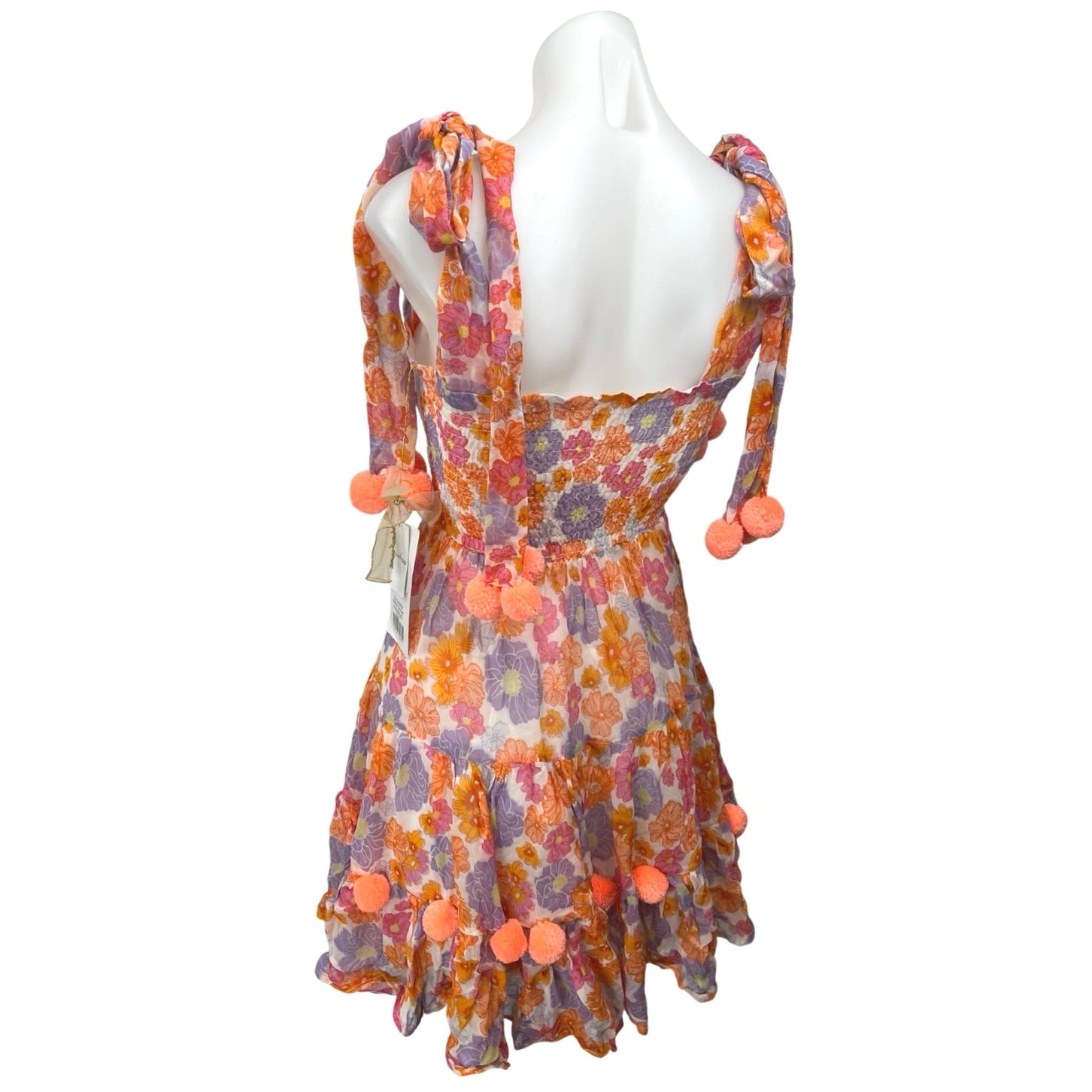 NEW Sundress Pippa Floral Orange Sleeveless Pom Pom Mini Fit & Flare Dress XS