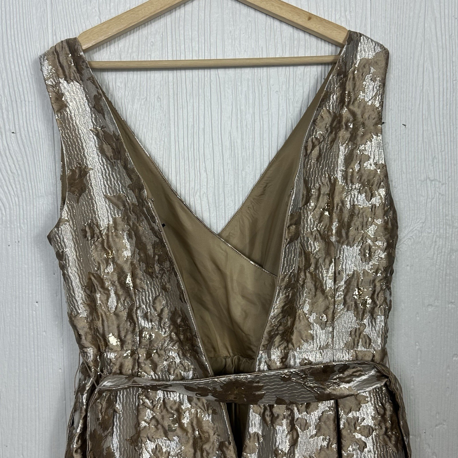 NWT Donna Karan Gold Brocade Sleeveless Wrap Ball Gown Frosted Beige Size 12