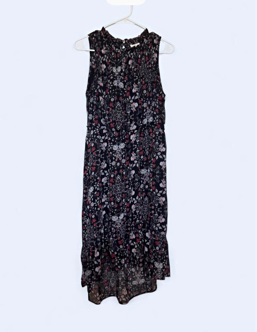Knox Rose Women’s M Black/Multicolor Floral Sleeveless Mock Neck Smocked Midi