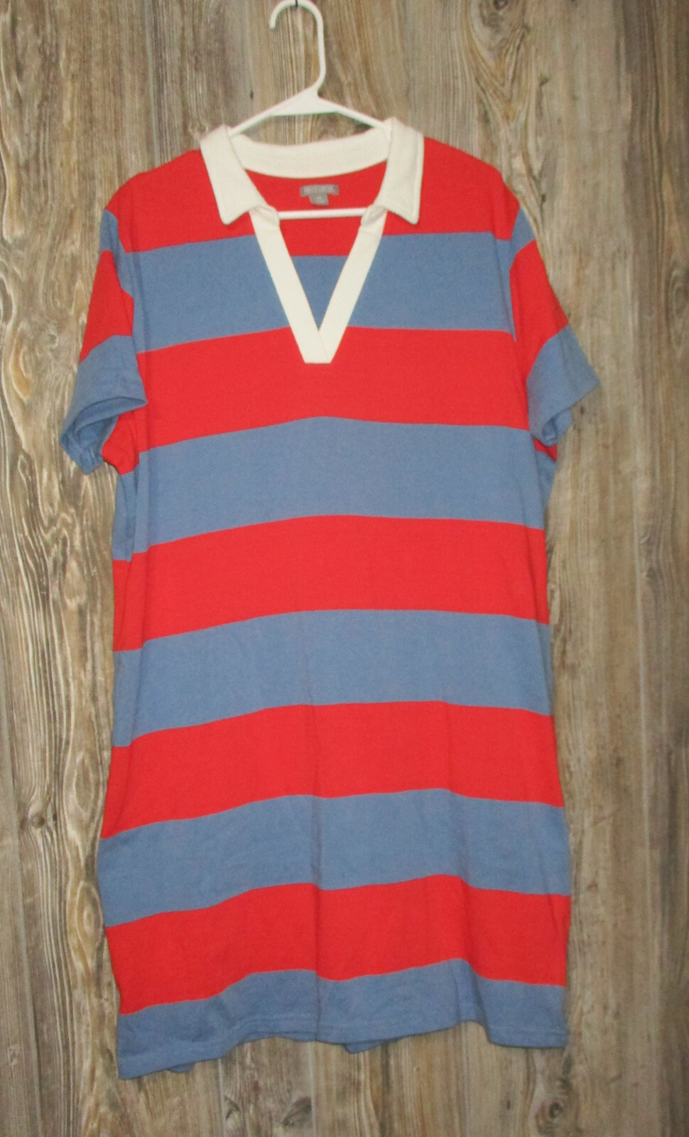 Falls Creek Shirt Dress Womens Sz 1X Blue Red Striped Rugby Style Preppy Prep