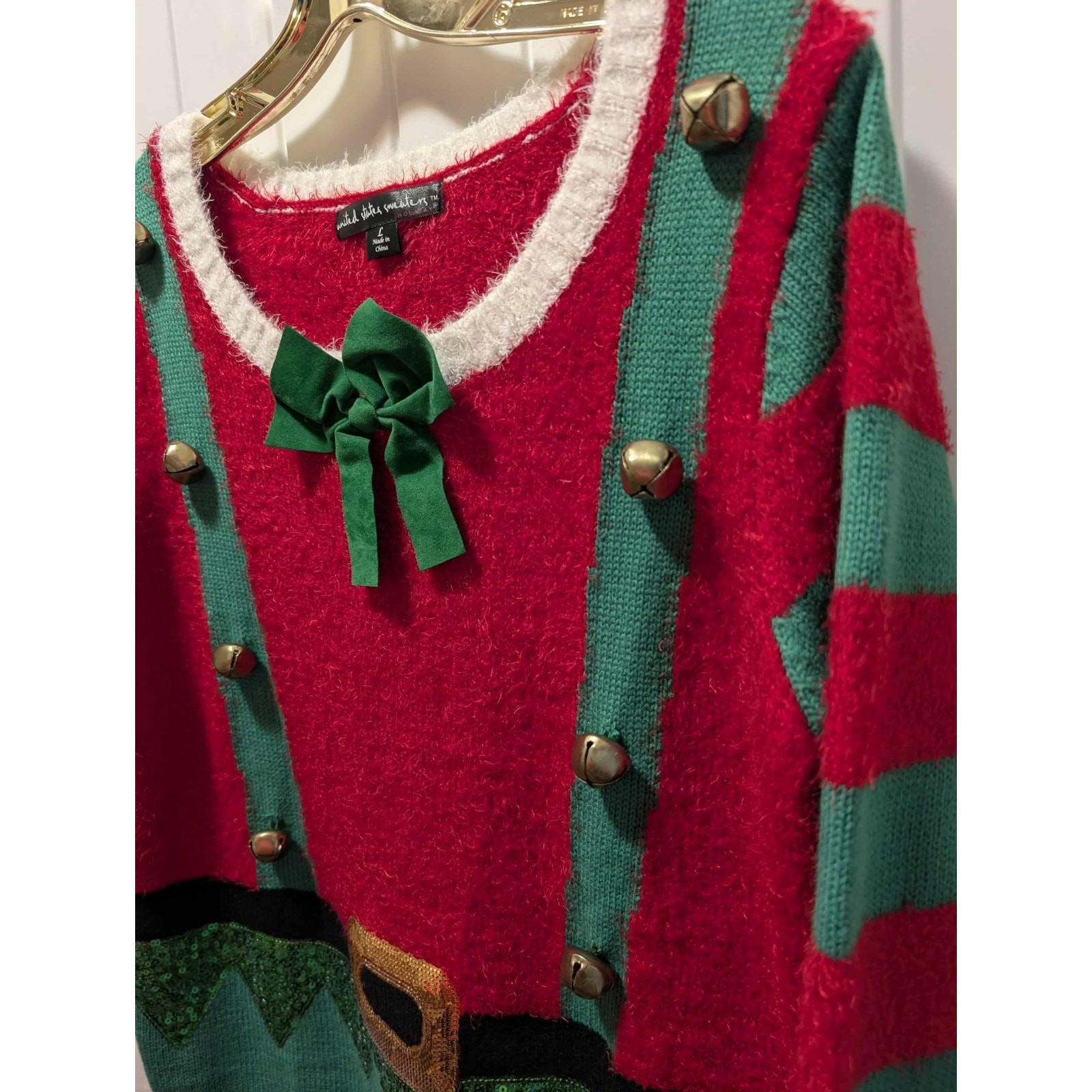 UNITED STATES Sweaters Elf Ugly Christmas Sweater Dress Bells Pockets Size L