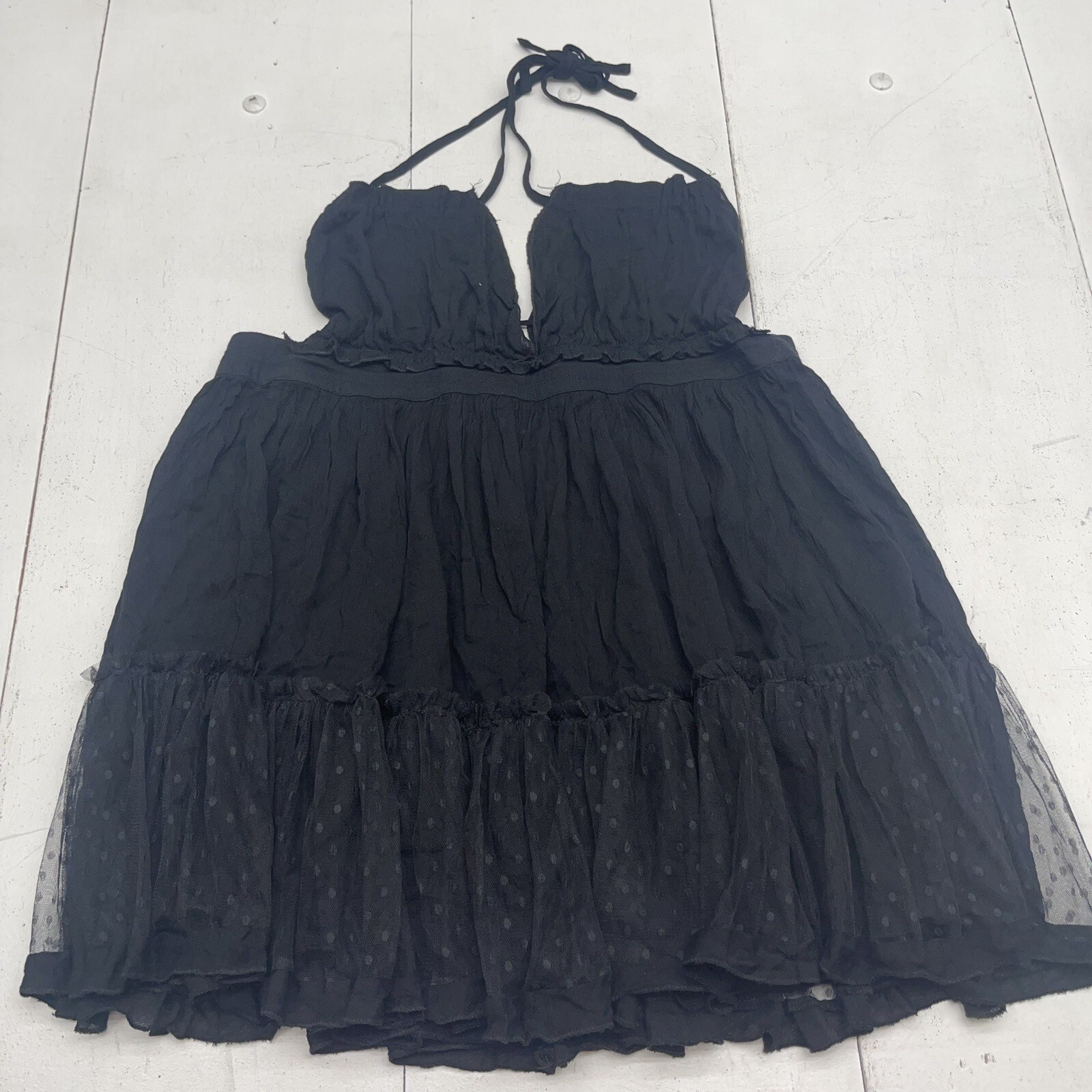 R Vivimos Black Deep V Neck Halter Mini Dress Women’s Size Large New