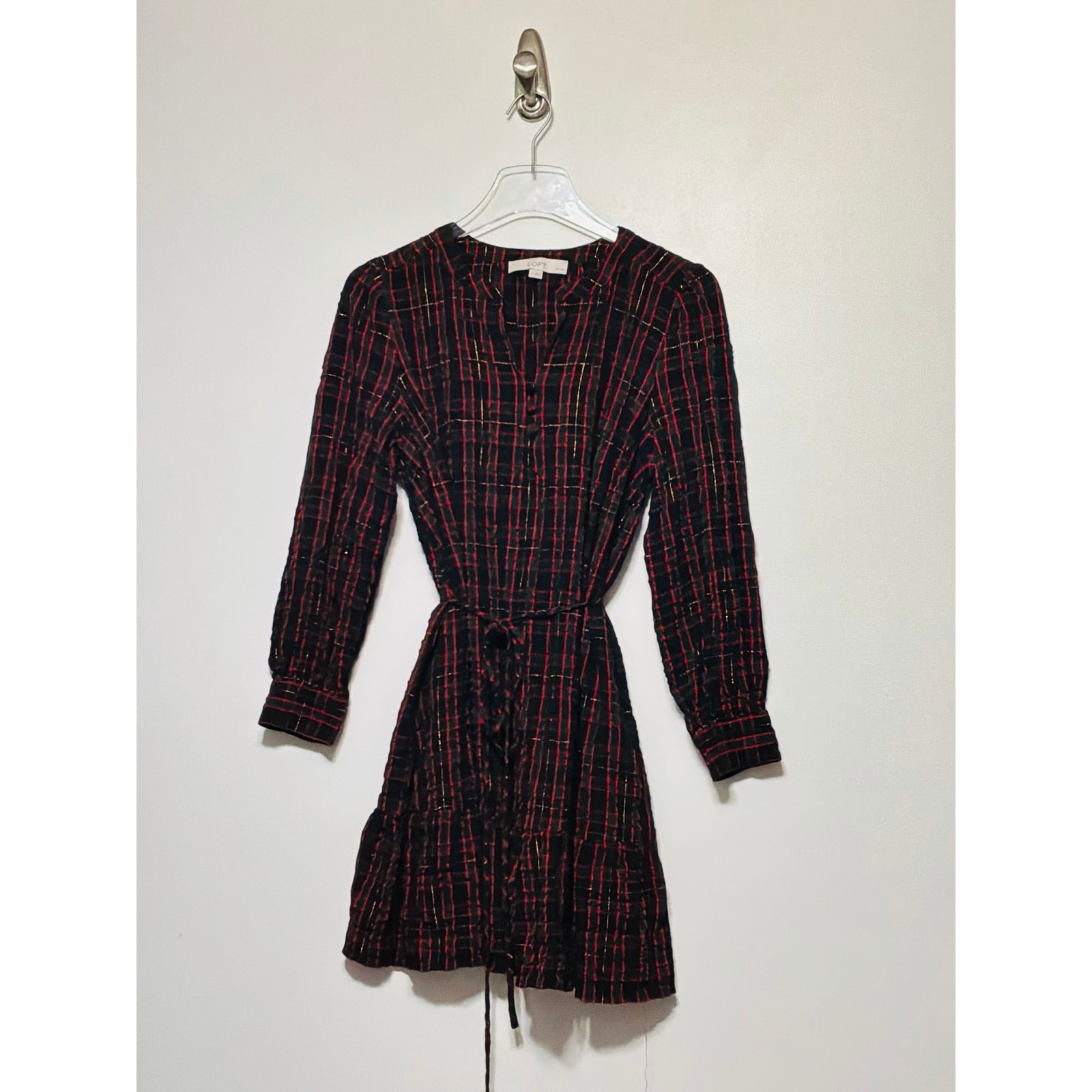 LOFT PLAID SHIMMERY FLOUNCE SWING DRESS SIZE LARGE PETITE