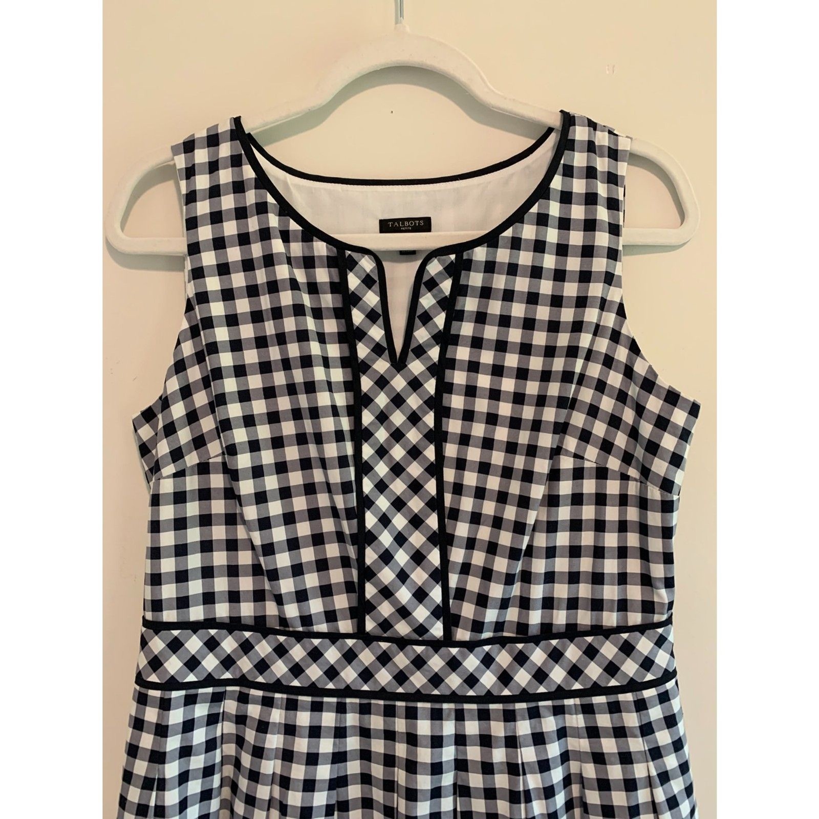 Talbots Navy White Gingham Fit & Flare Sleeveless Cotton Dress Preppy 8P