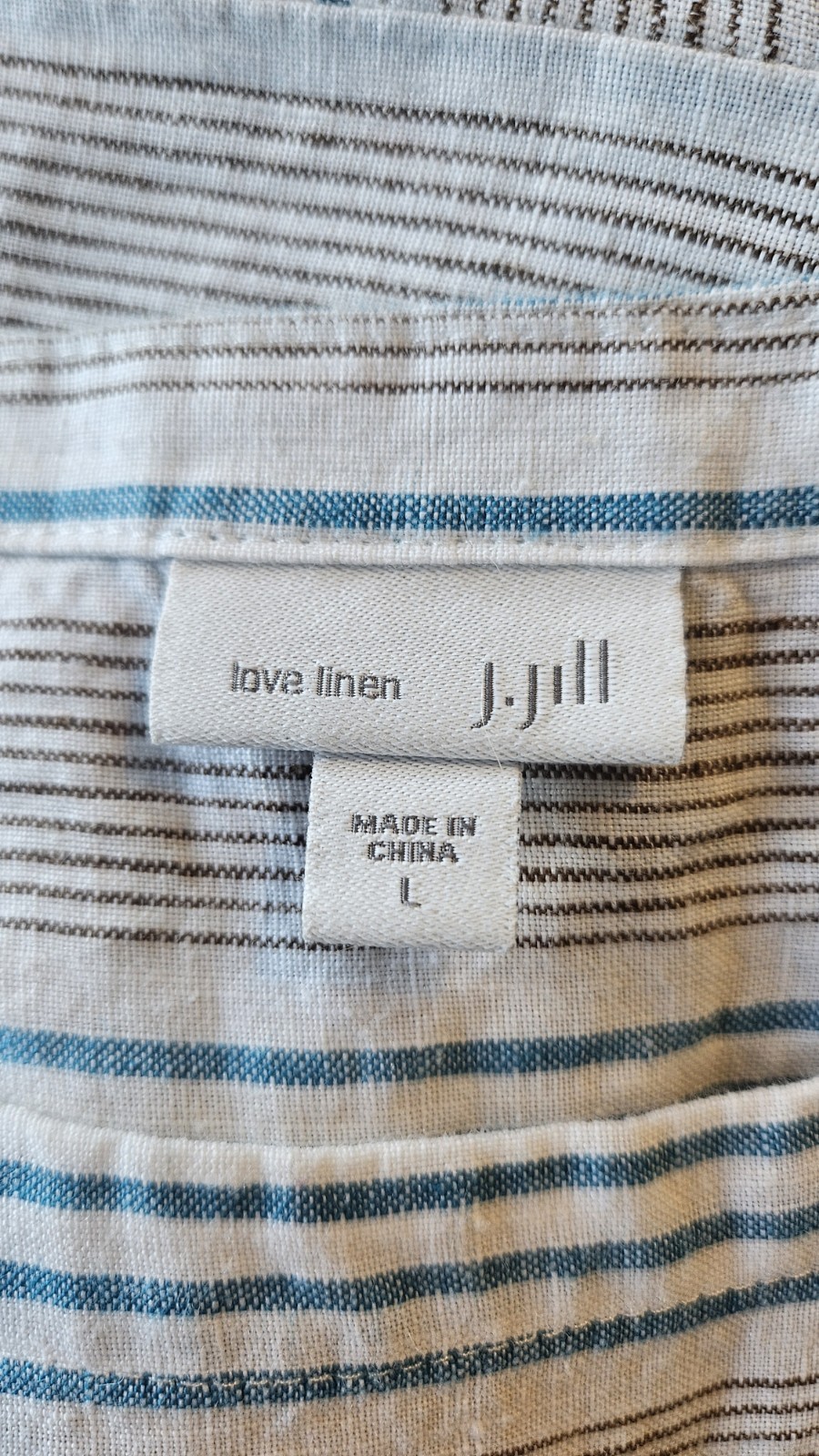 J. Jill Love Linen Dress Size L 100% Linen Sleeveless Front Pockets Striped