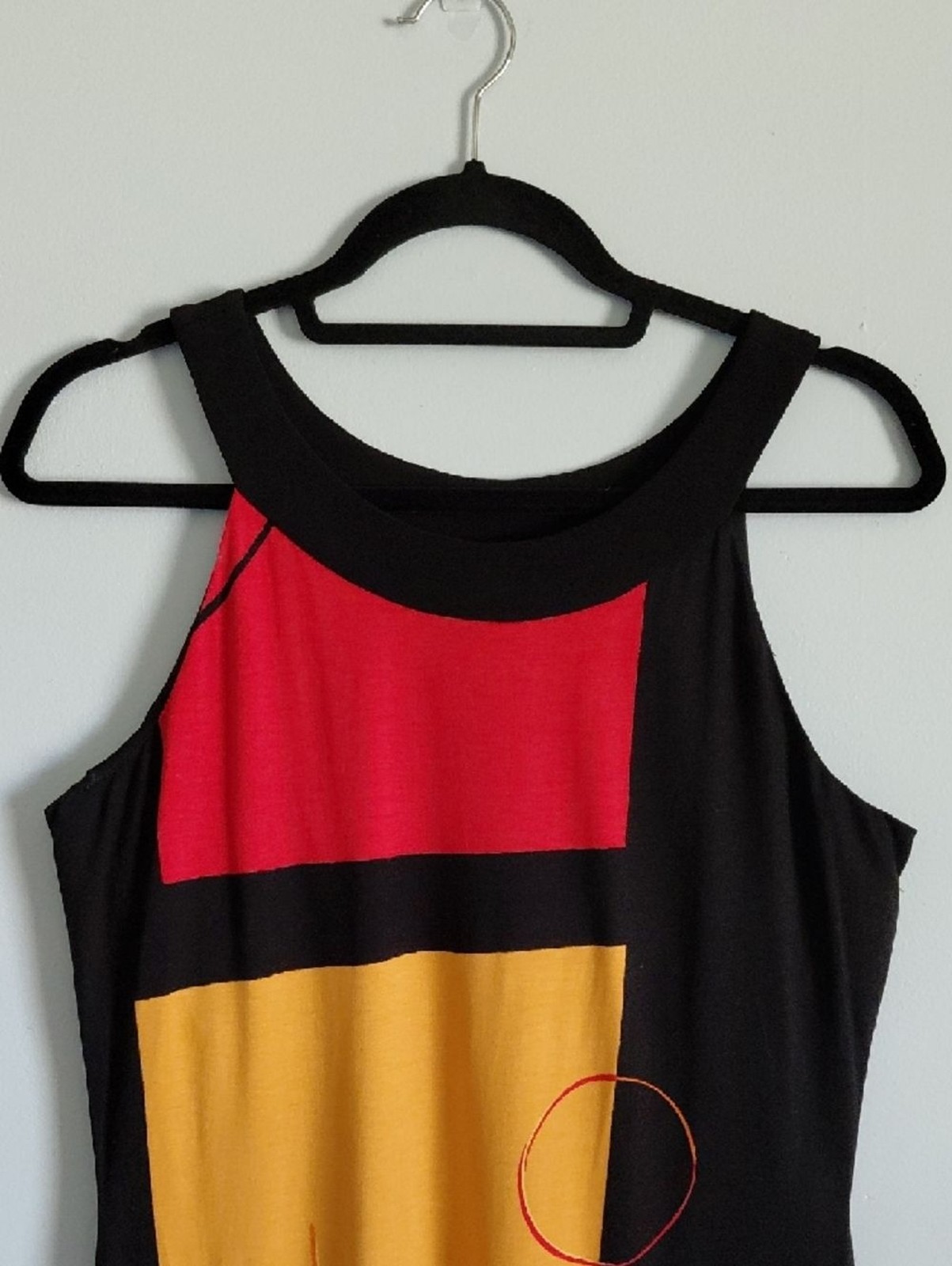 Joseph Ribkoff Artsy Colorblock Shift Dress Halter Black Red Orange Sleeveless