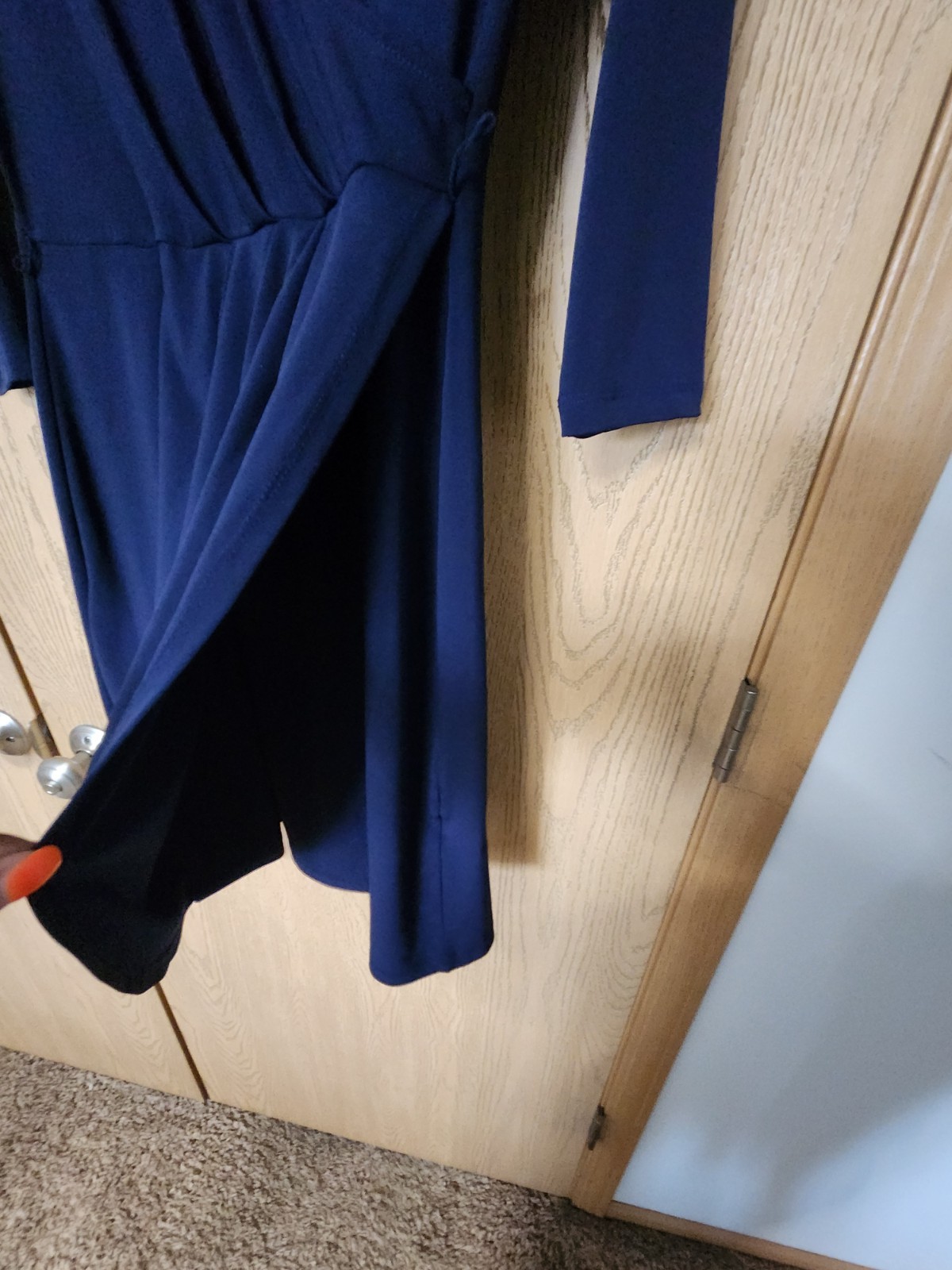New York And Company Womens S Blue Solid Wrap Dress V-Neck 3/4 Sleeve