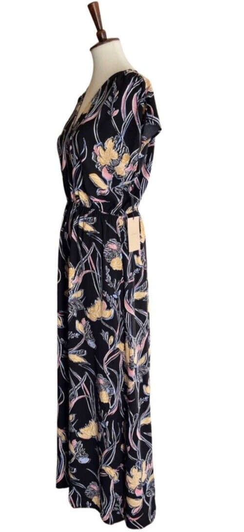Halogen Women’s Black Floral V-Neck Maxi Dress Size M