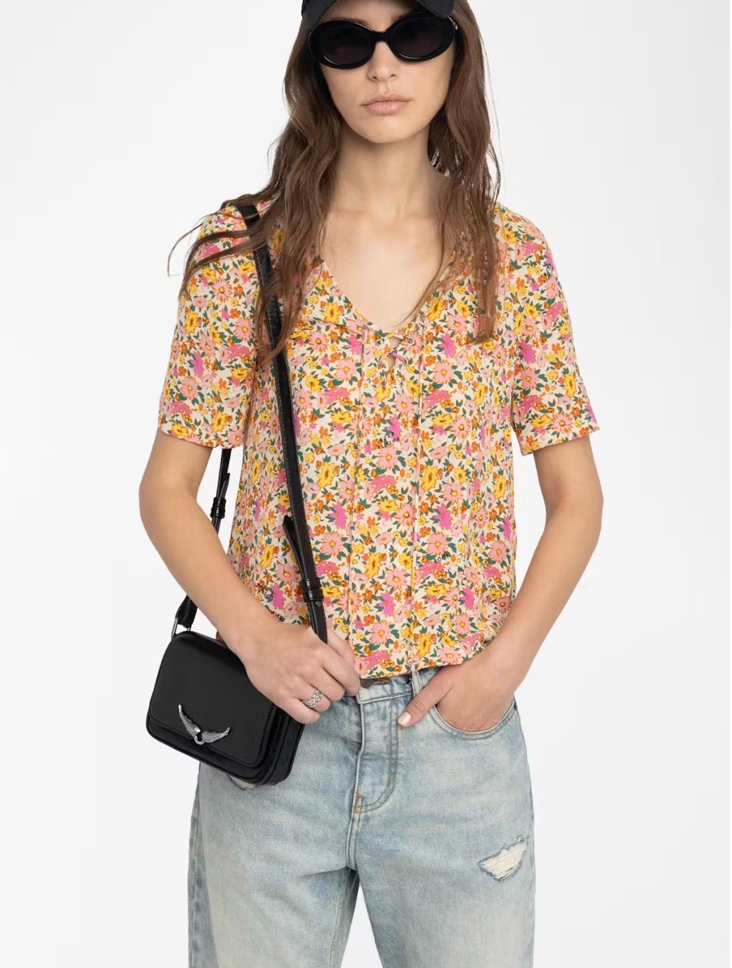Women Zadig &Voltaire Pink Yellow Flowers Viscose Sweet Soft Top Thin Dress XS-L
