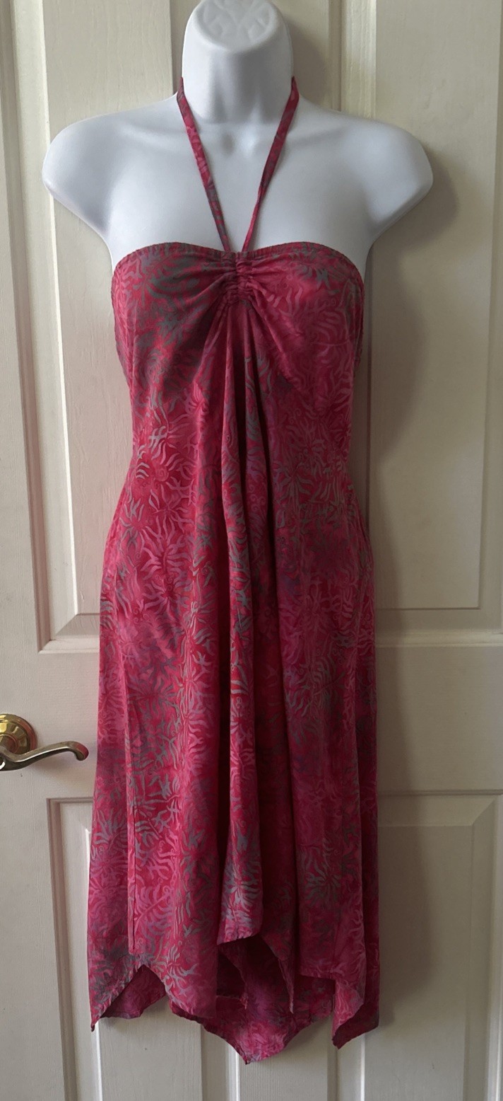 Hibiscus Collection Hawaii Womens O/S Smocked Pink Sundress Asymmetrical Hem